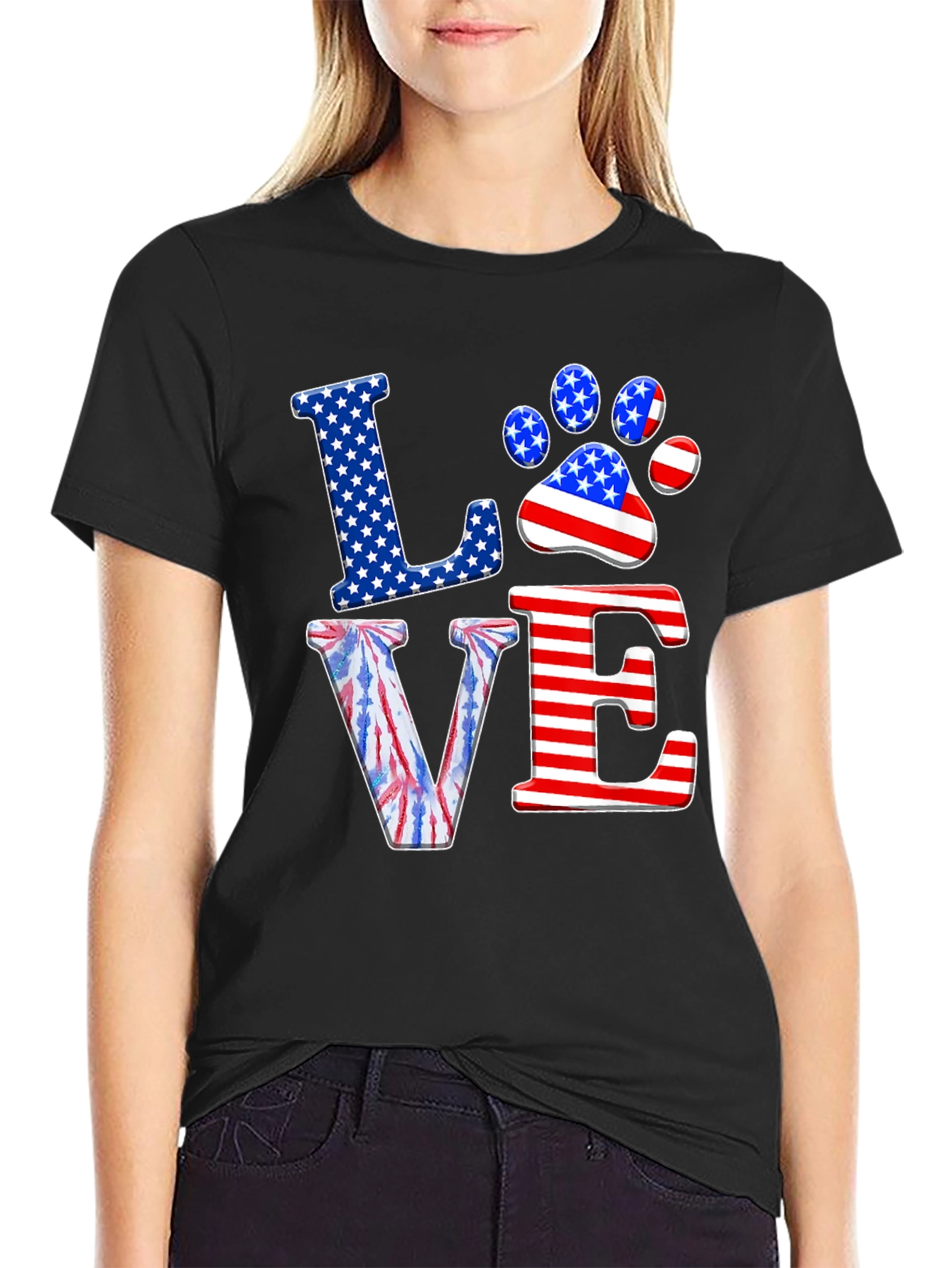 Patriotic Paw Print Love T-Shirt
