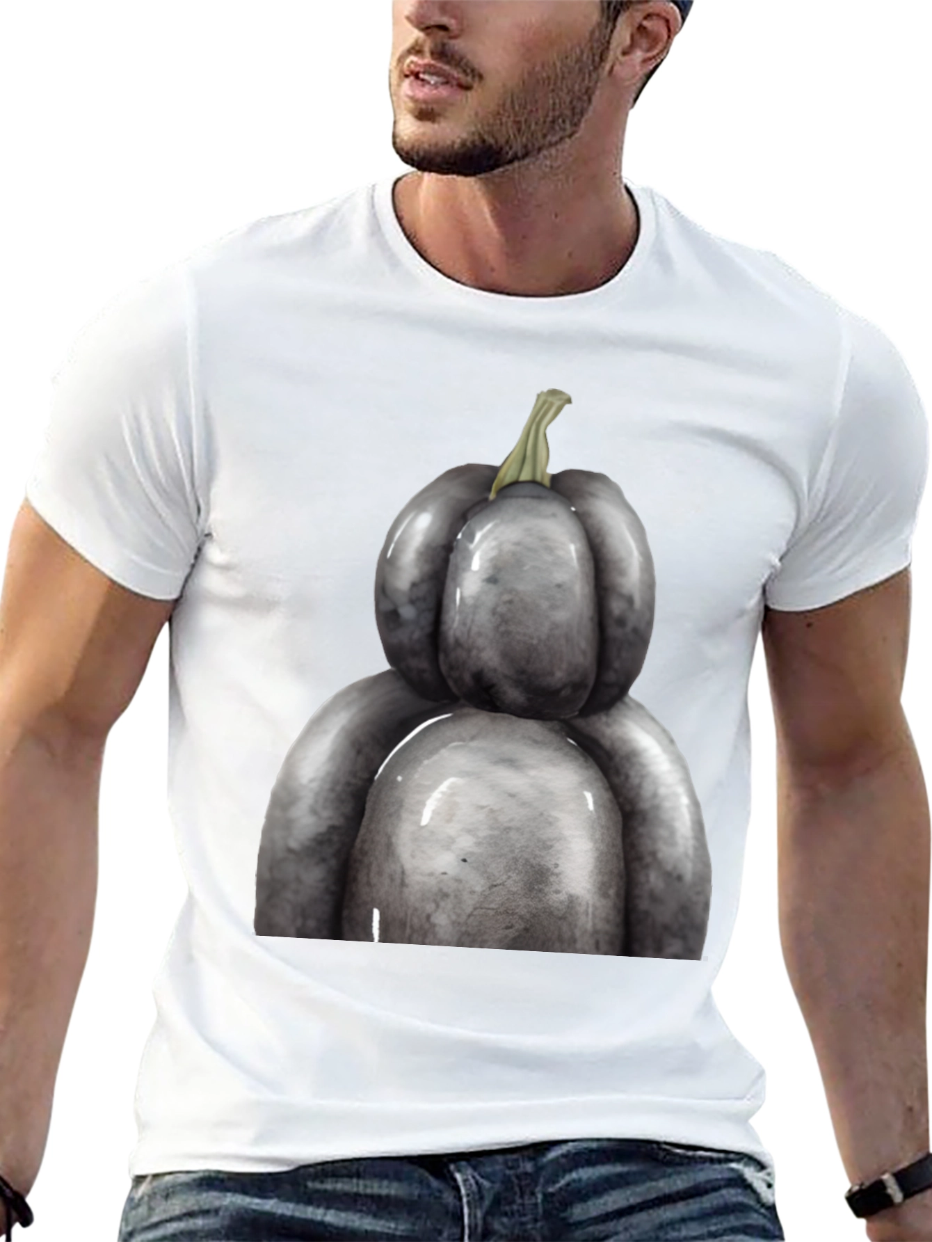 Unique Gray Pumpkin Graphic Tee - Halloween Ready
