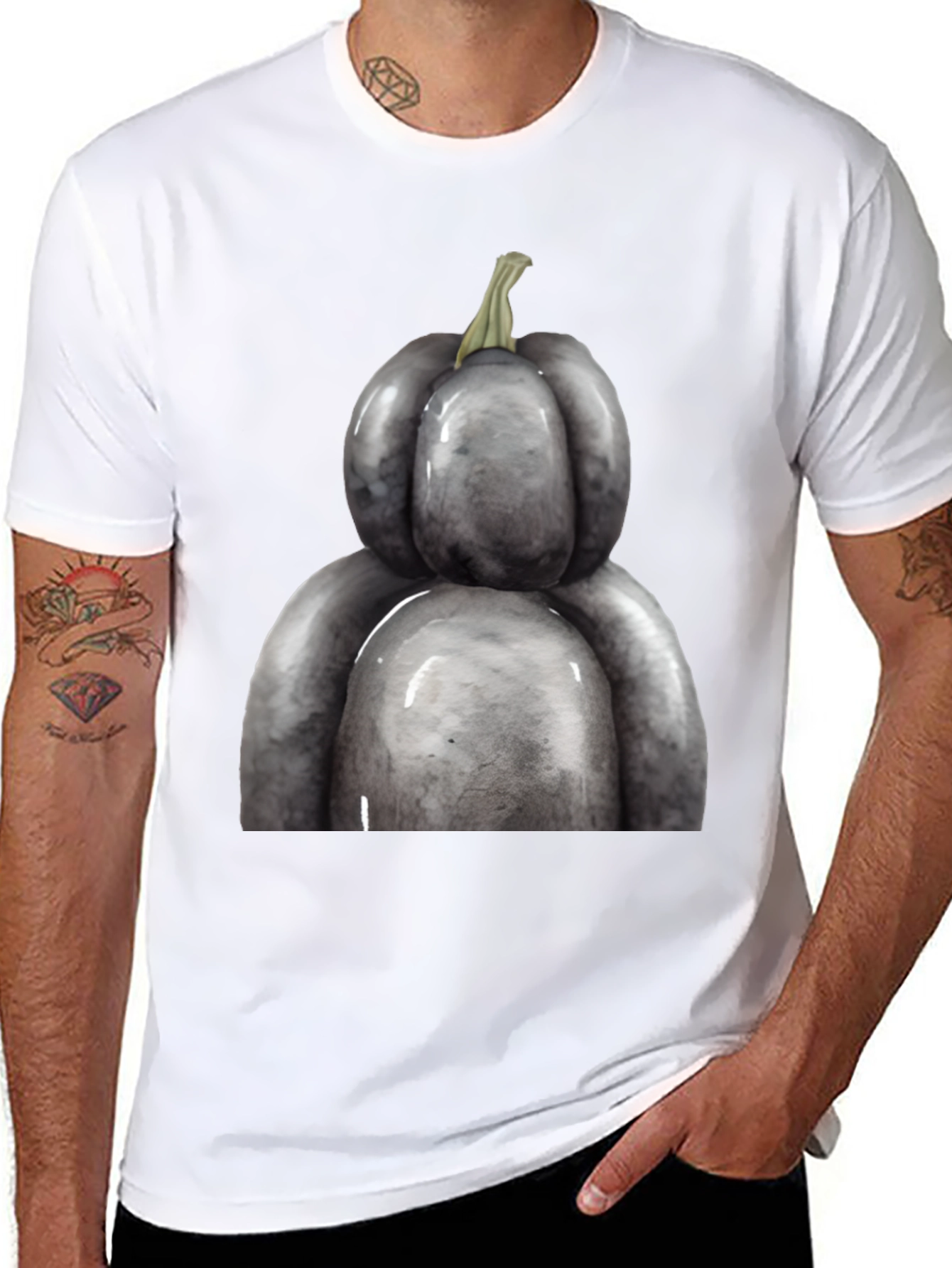 Unique Gray Pumpkin Graphic Tee - Halloween Ready