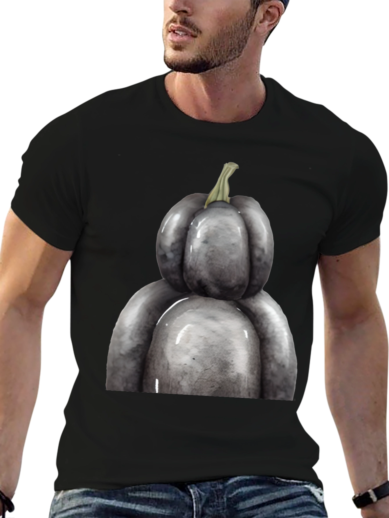 Unique Gray Pumpkin Graphic Tee - Halloween Ready