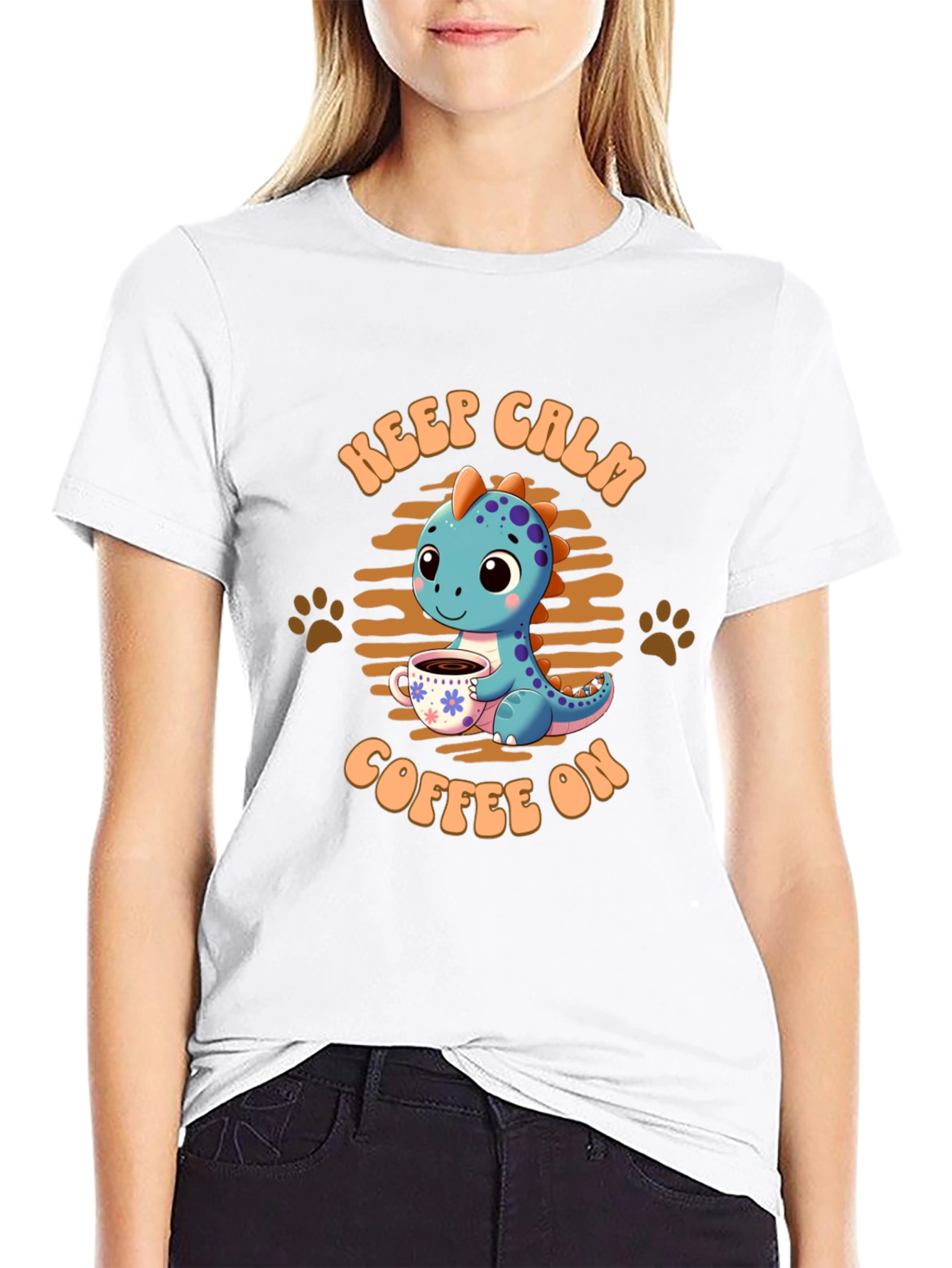 Keep Calm Coffee On Dinosaur T-Shirt