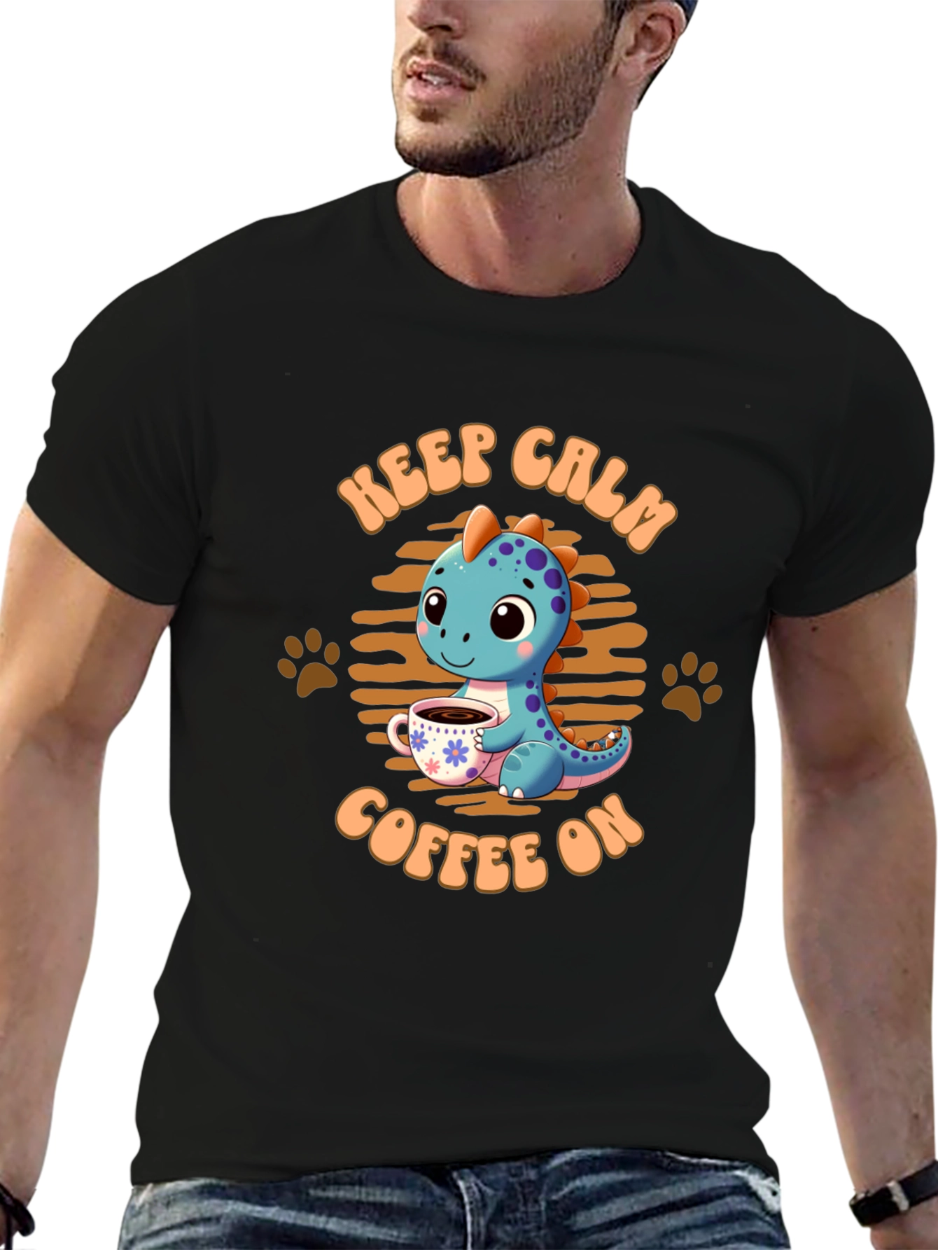 Keep Calm Coffee On Dinosaur T-Shirt