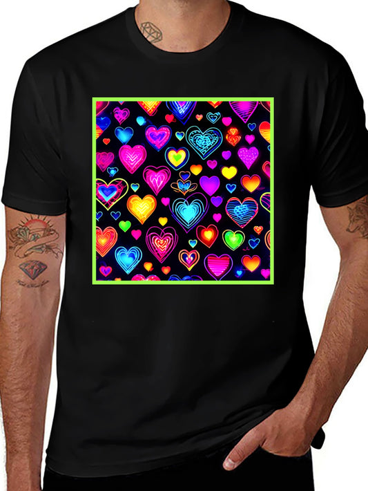 Vibrant Neon Hearts Graphic Tee - Lovecore Fashion
