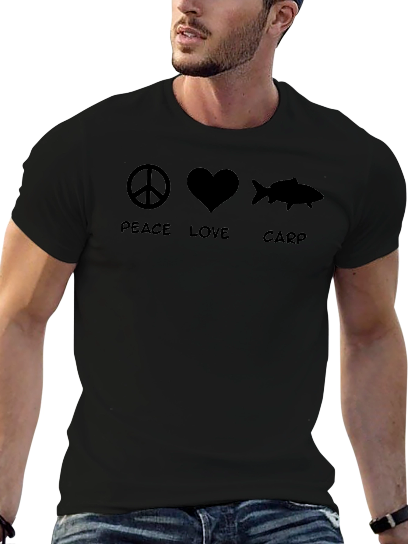 Peace Love Carp T-Shirt - Black Cotton Graphic Tee