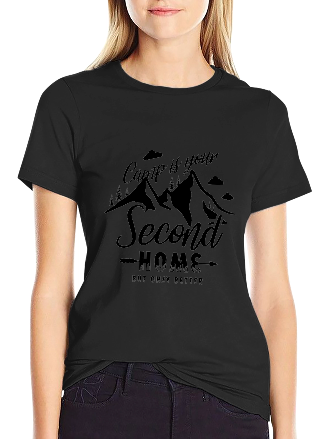 Camp is Your Second Home Black Graphic Tee