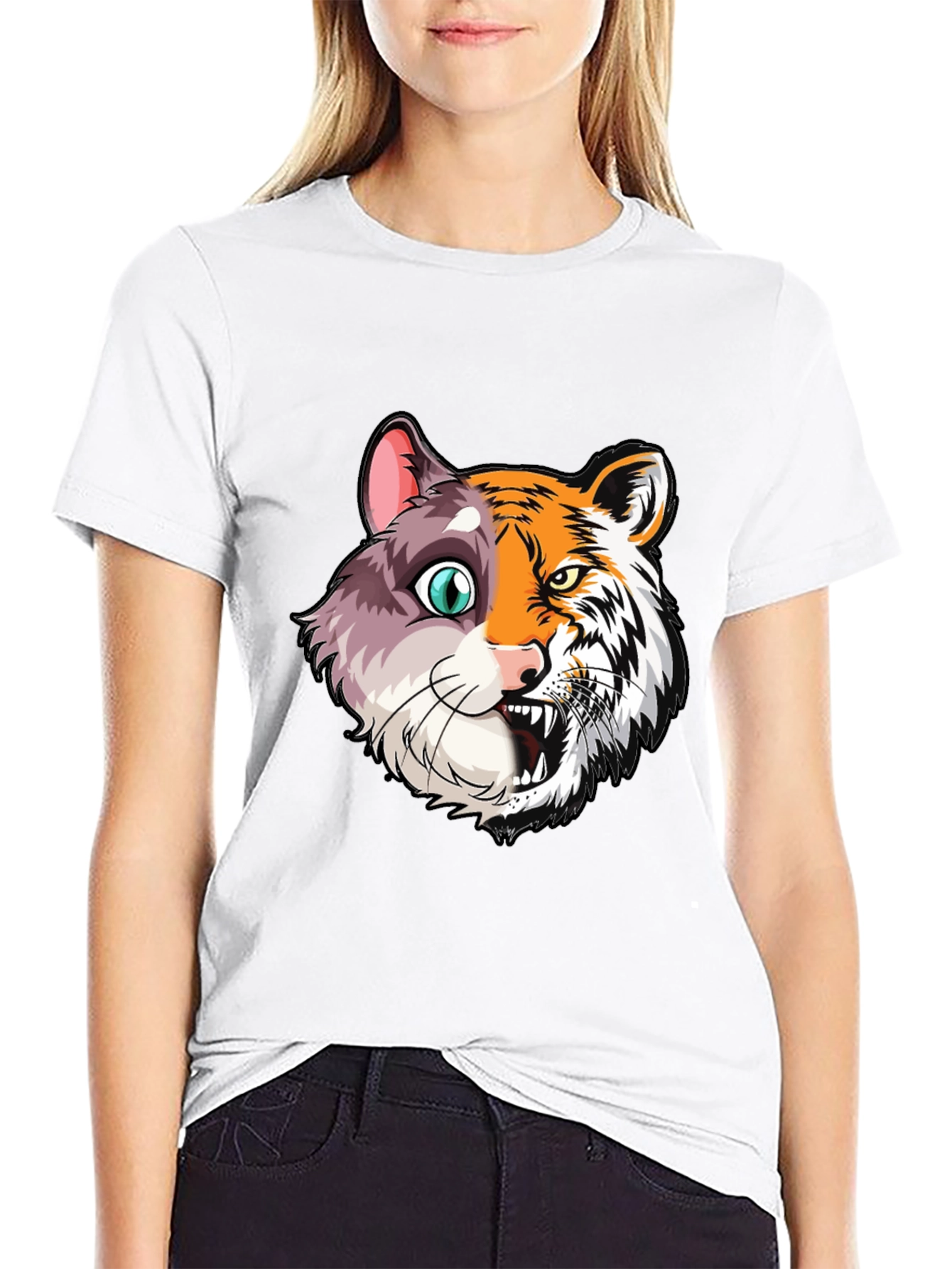 Half Cat Half Tiger Graphic T-Shirt