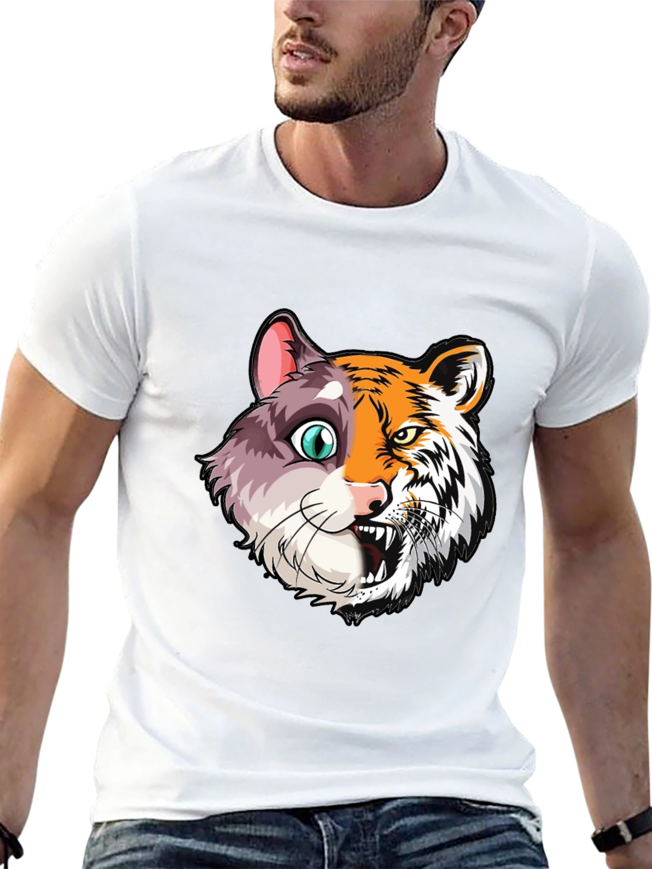 Half Cat Half Tiger Graphic T-Shirt
