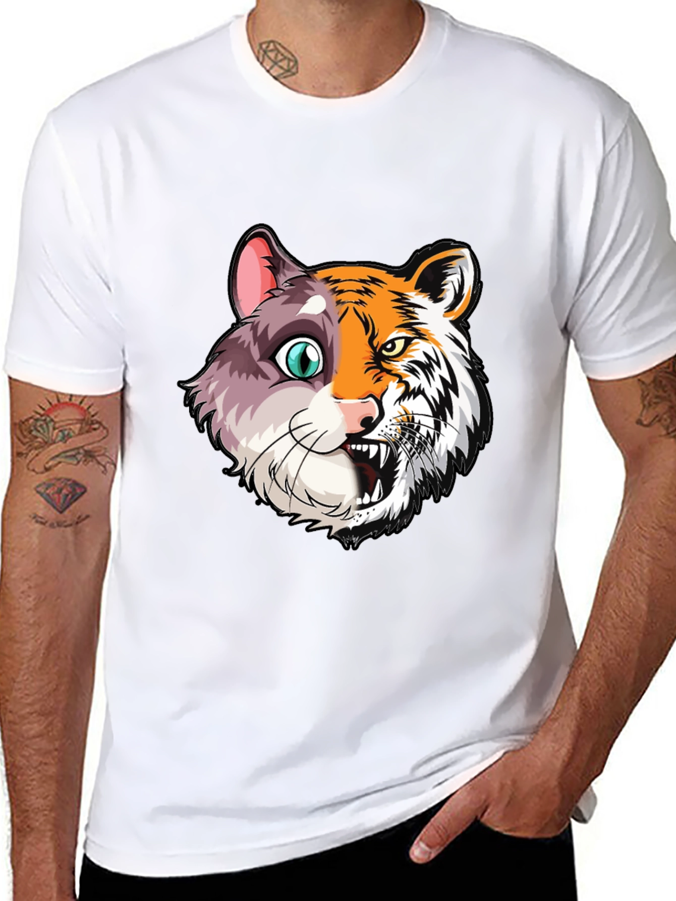 Half Cat Half Tiger Graphic T-Shirt
