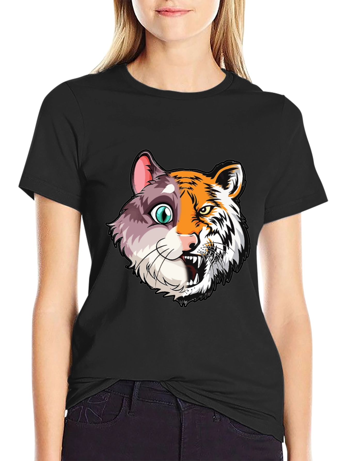 Half Cat Half Tiger Graphic T-Shirt