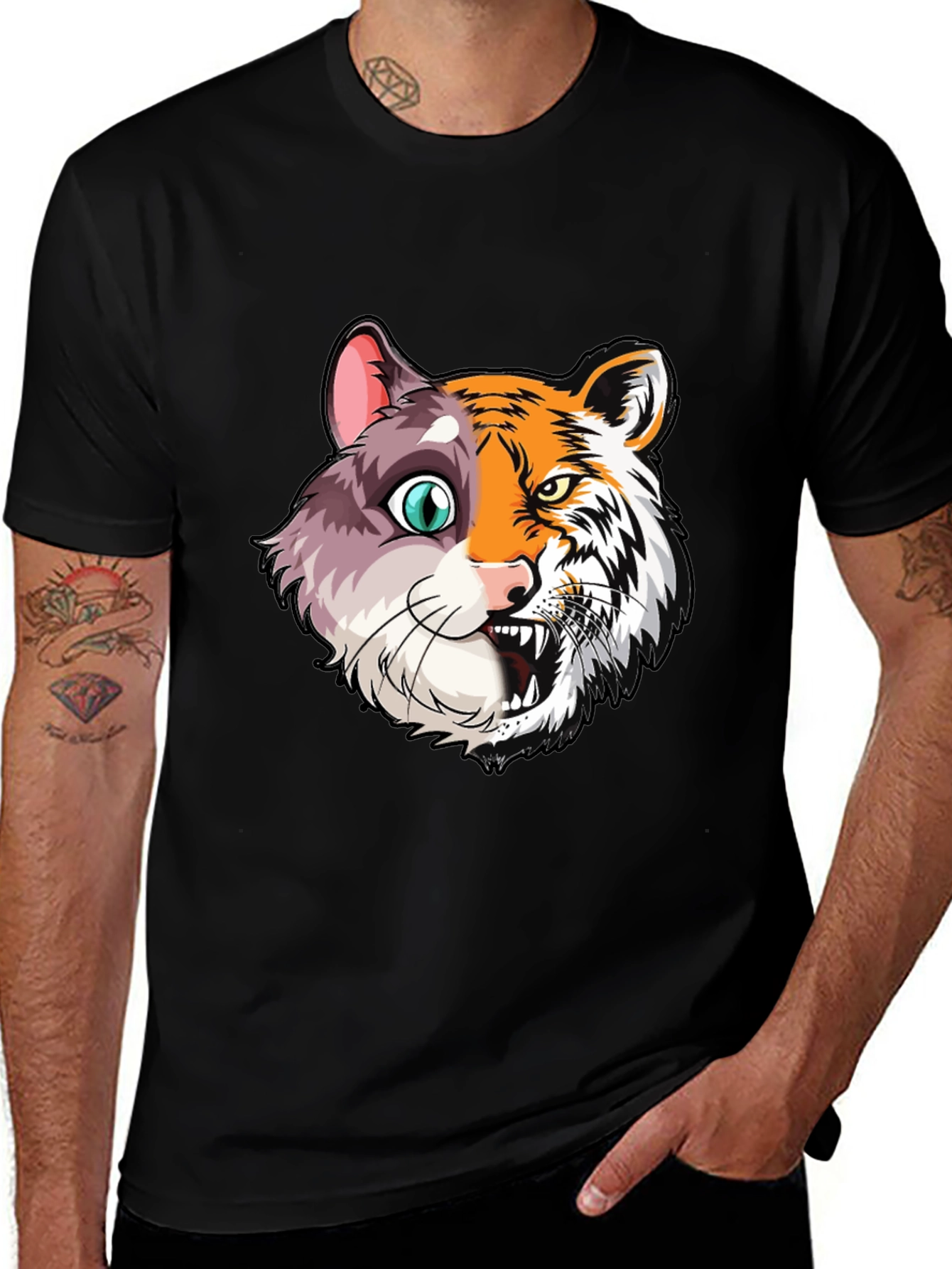 Half Cat Half Tiger Graphic T-Shirt