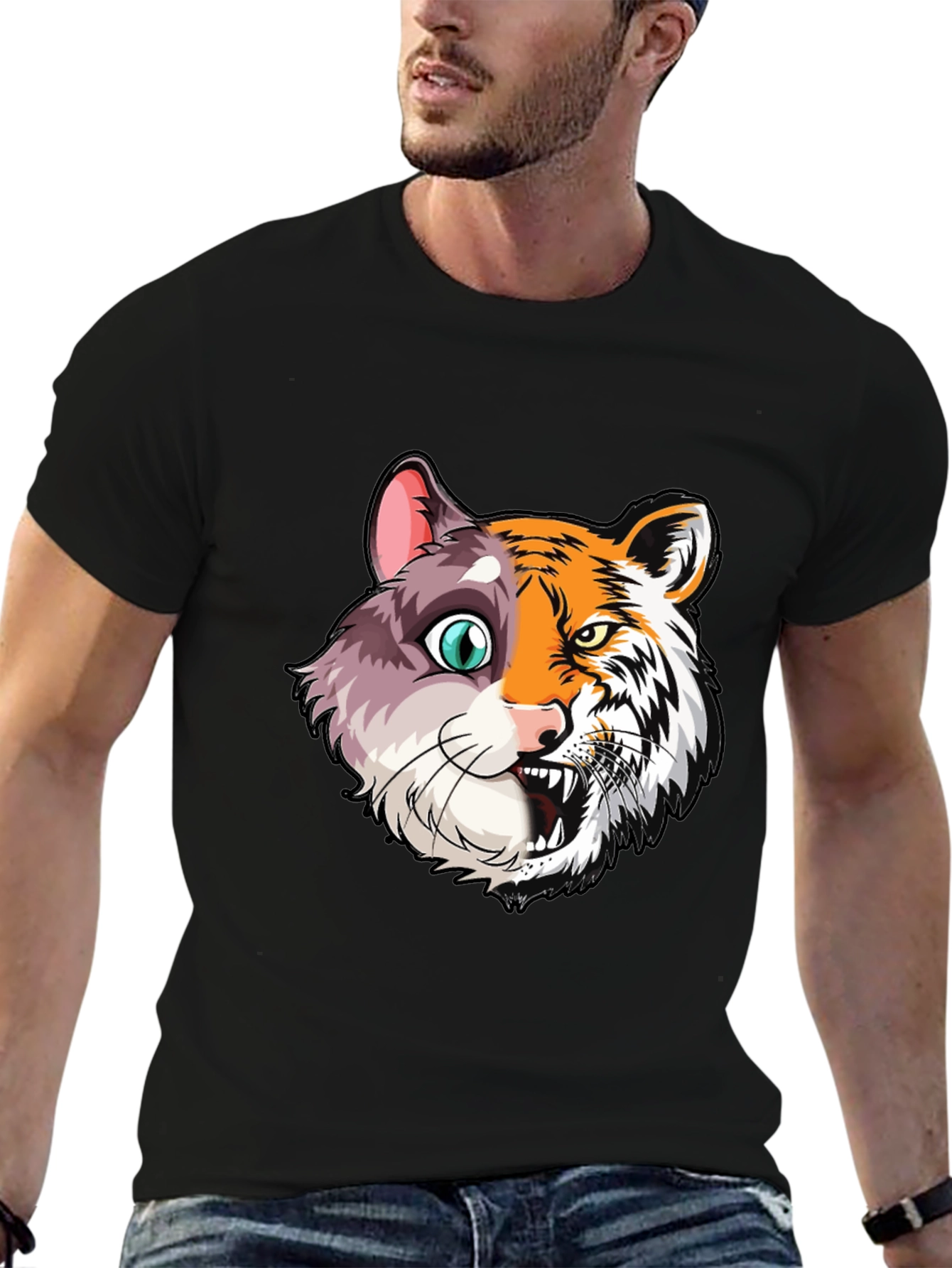 Half Cat Half Tiger Graphic T-Shirt