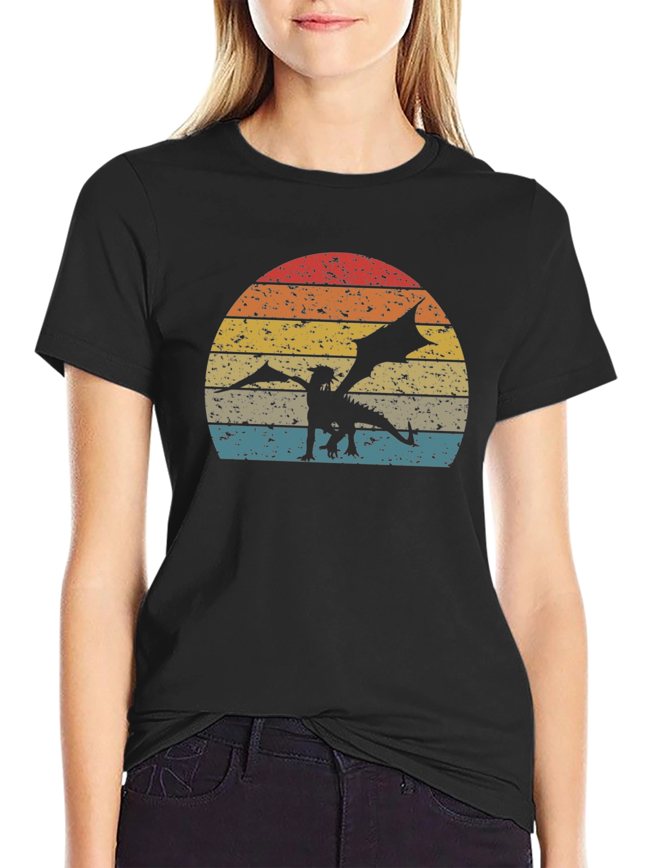Dragon Sunset Graphic Tee - Retro Style