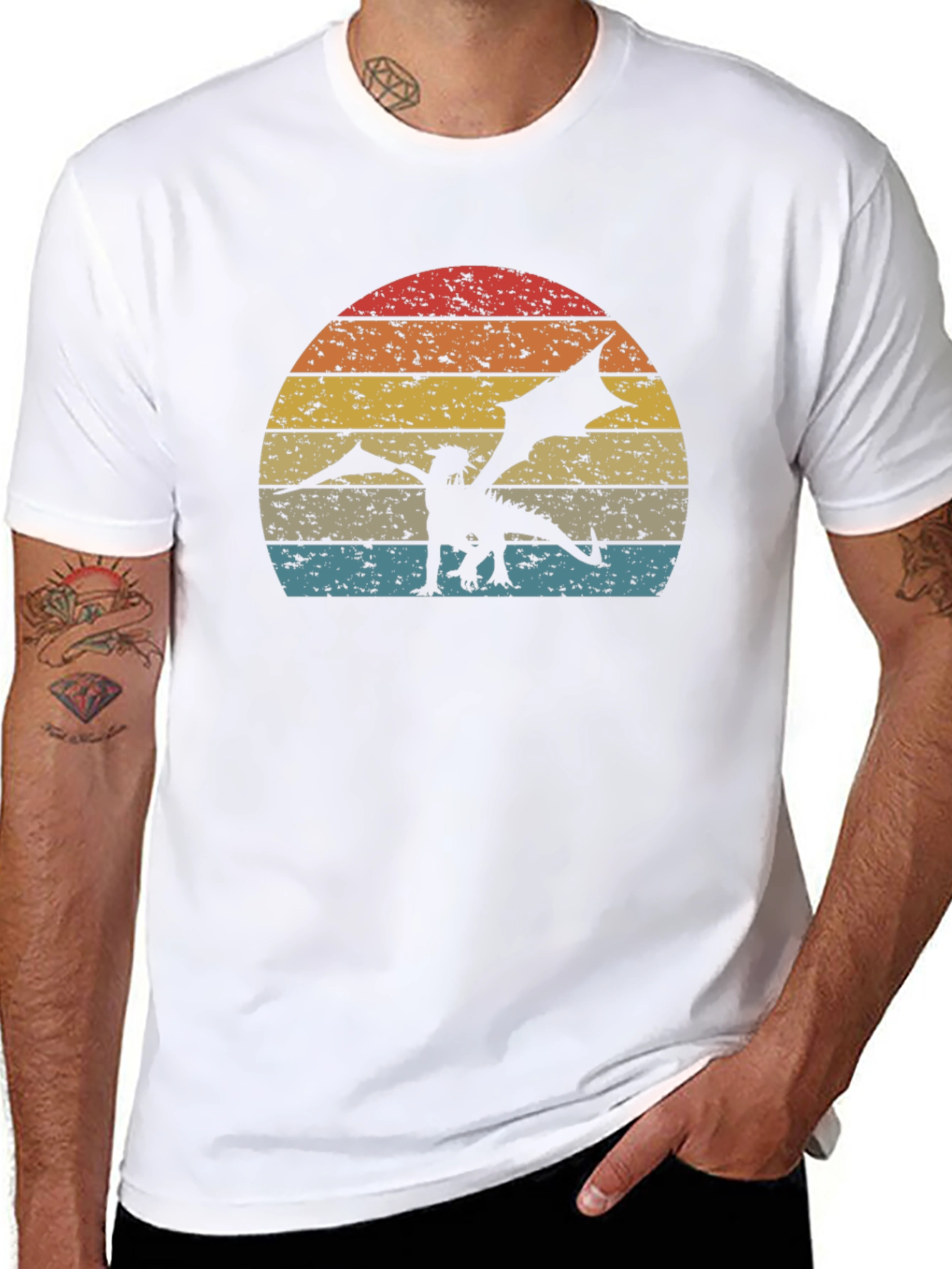 Dragon Sunset Graphic Tee - Retro Style