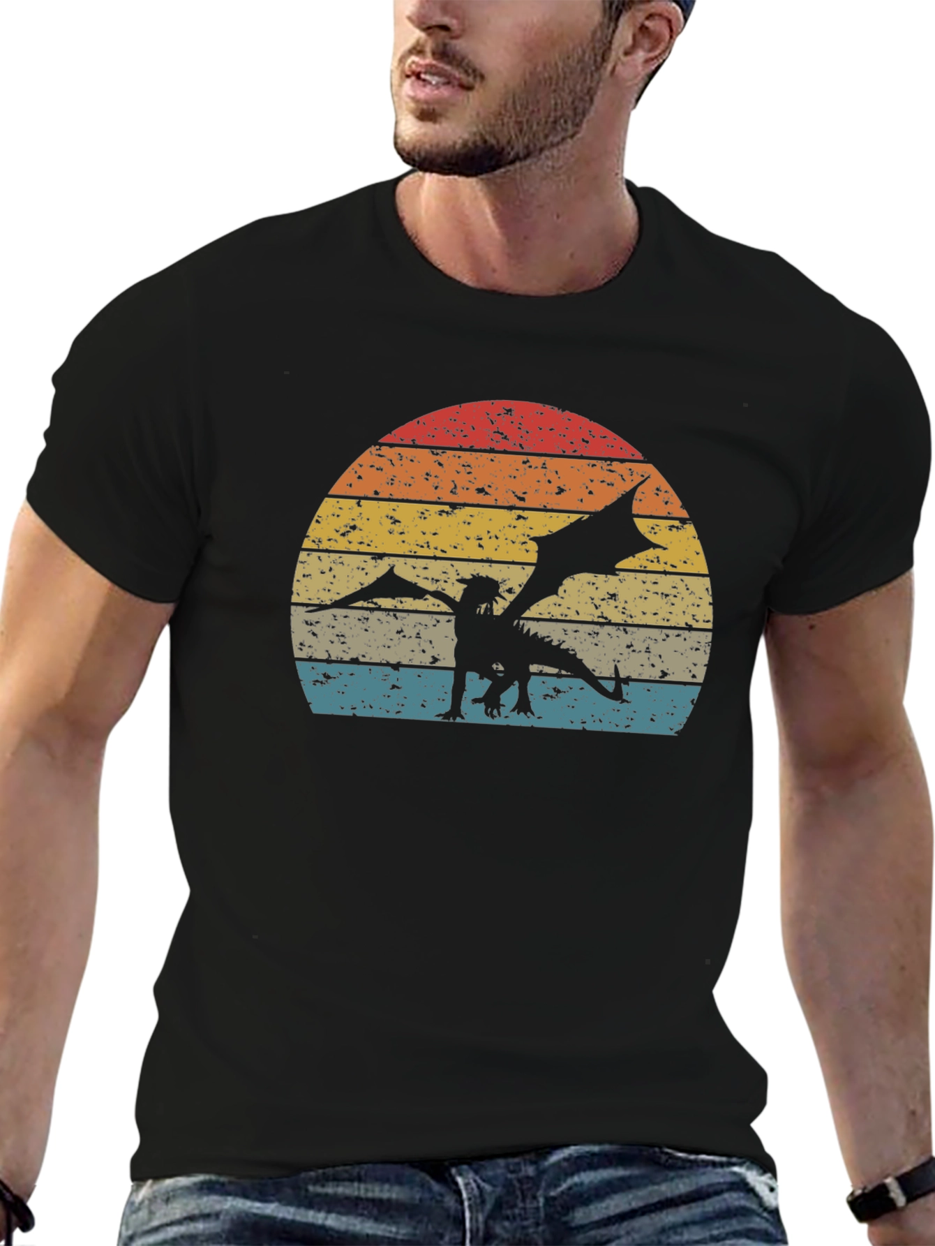 Dragon Sunset Graphic Tee - Retro Style
