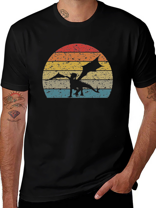 Dragon Sunset Graphic Tee - Retro Style