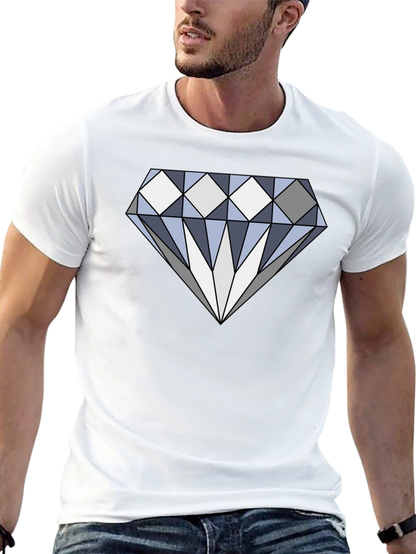 Diamond Graphic Print Black Cotton Tee