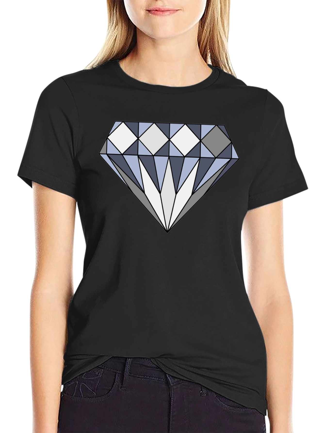 Diamond Graphic Print Black Cotton Tee