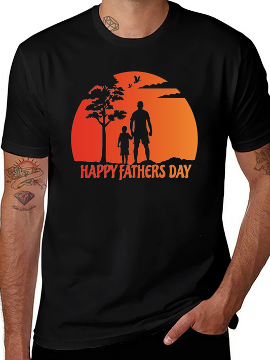 Happy Fathers Day T-Shirt - Father and Son Silhouette Design