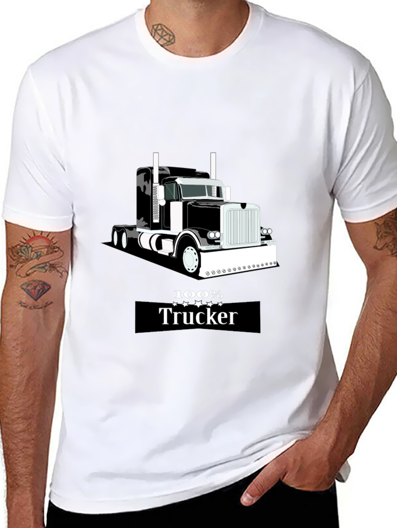 100% Trucker Graphic Tee - Black Cotton Blend