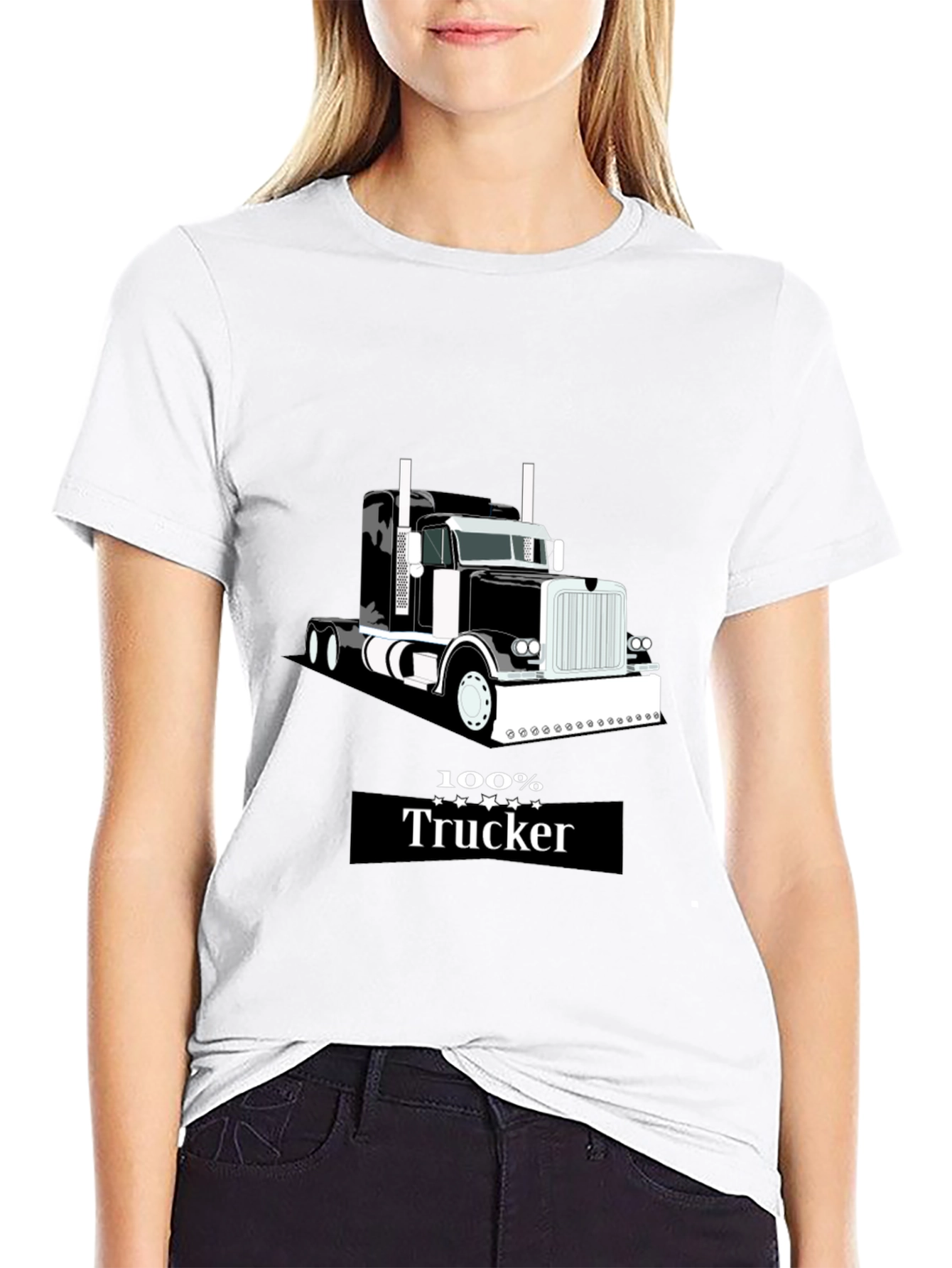 100% Trucker Graphic Tee - Black Cotton Blend