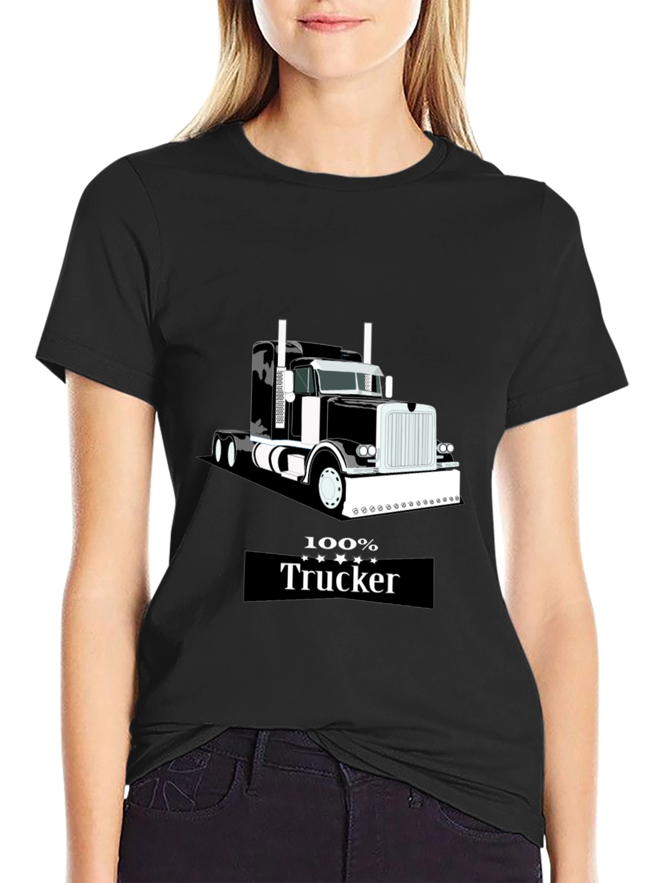 100% Trucker Graphic Tee - Black Cotton Blend