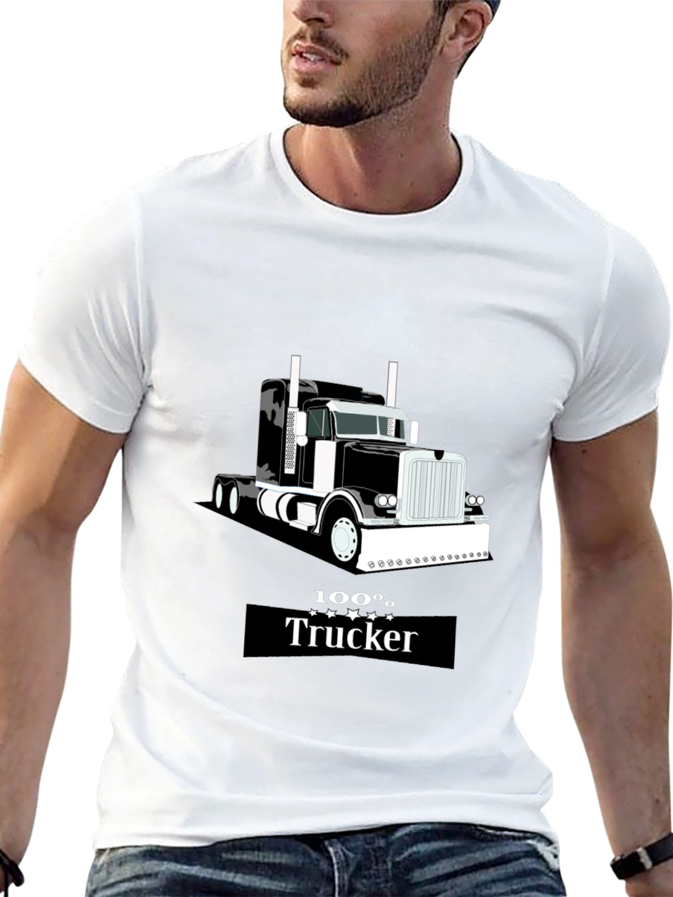 100% Trucker Graphic Tee - Black Cotton Blend