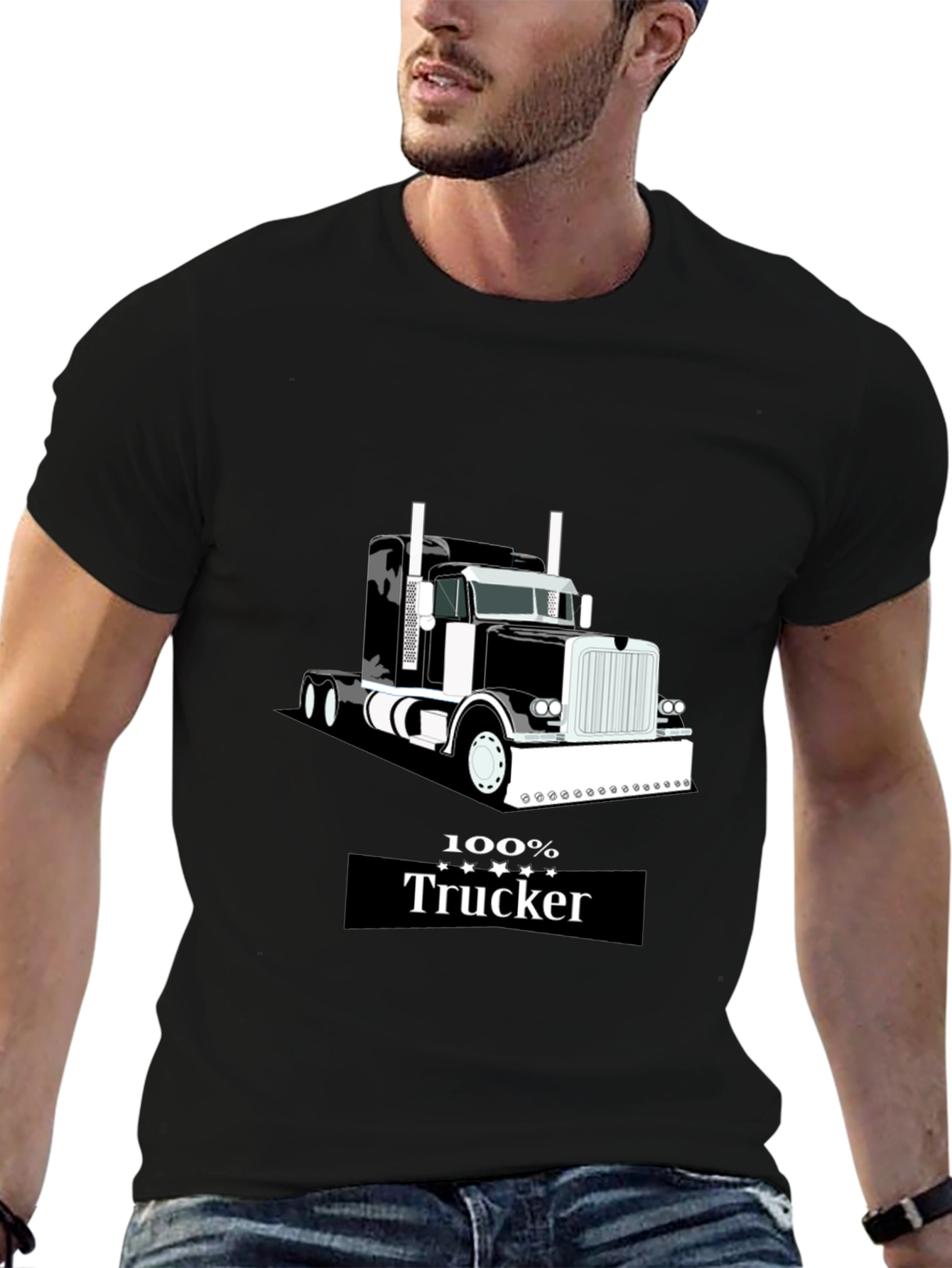 100% Trucker Graphic Tee - Black Cotton Blend