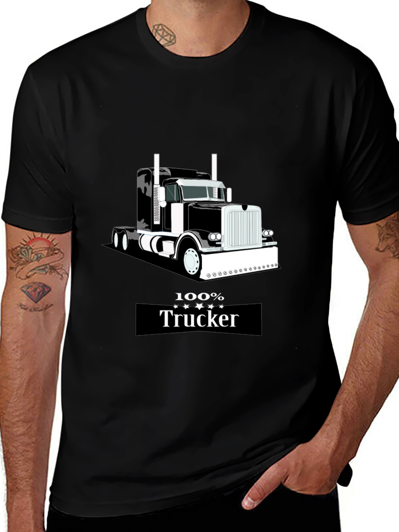 100% Trucker Graphic Tee - Black Cotton Blend