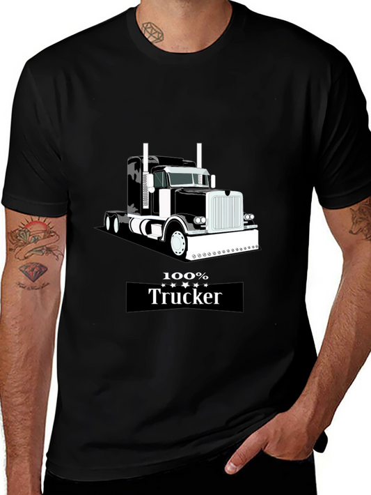 100% Trucker Graphic Tee - Black Cotton Blend