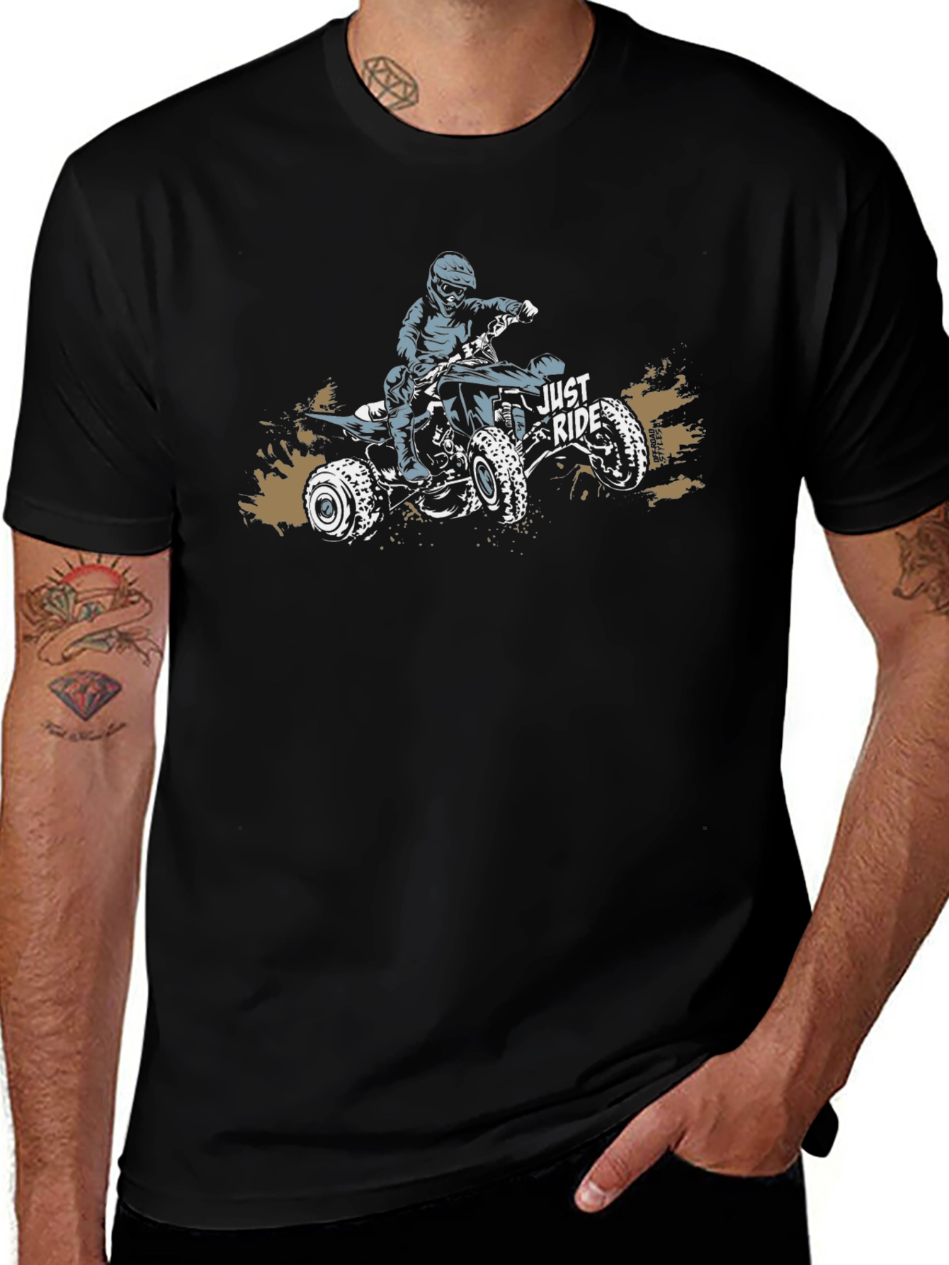 Just Ride Black Graphic Tee ATV Design