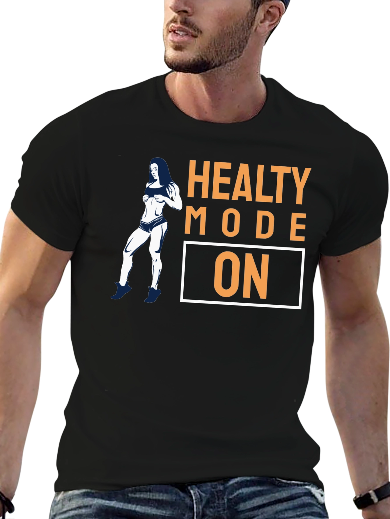 Healthy Mode On Black Graphic T-Shirt