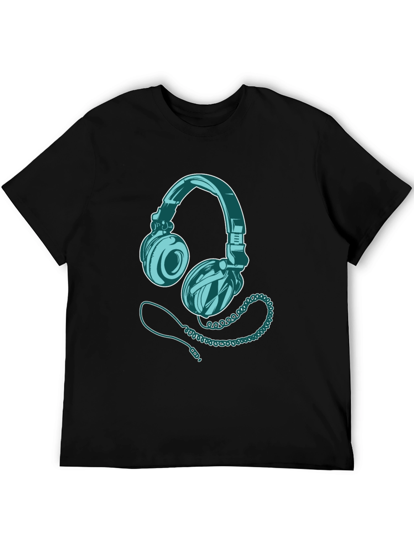 Headphone Graphic Print Black T-Shirt