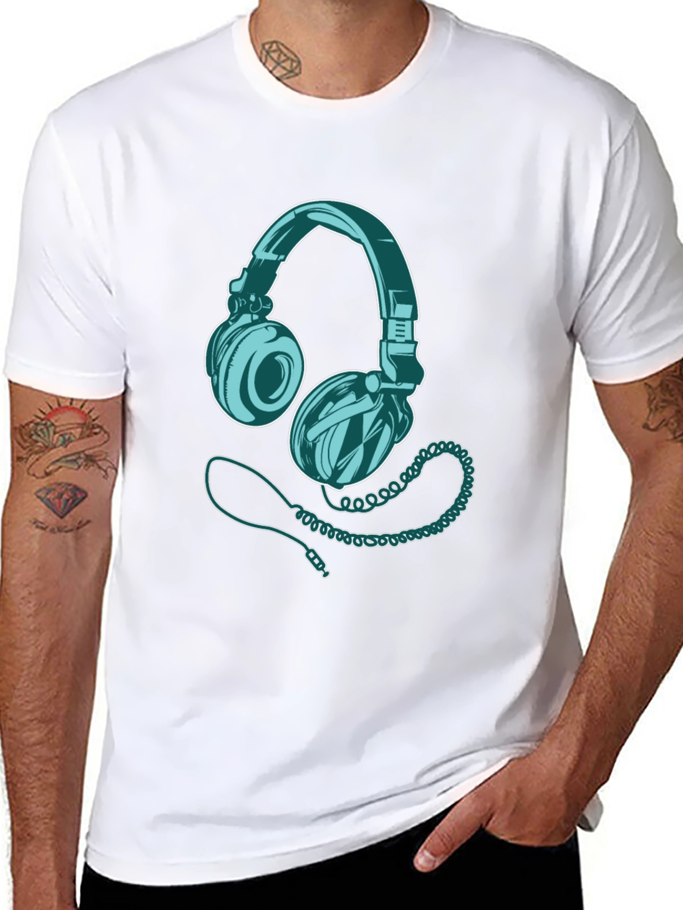 Headphone Graphic Print Black T-Shirt