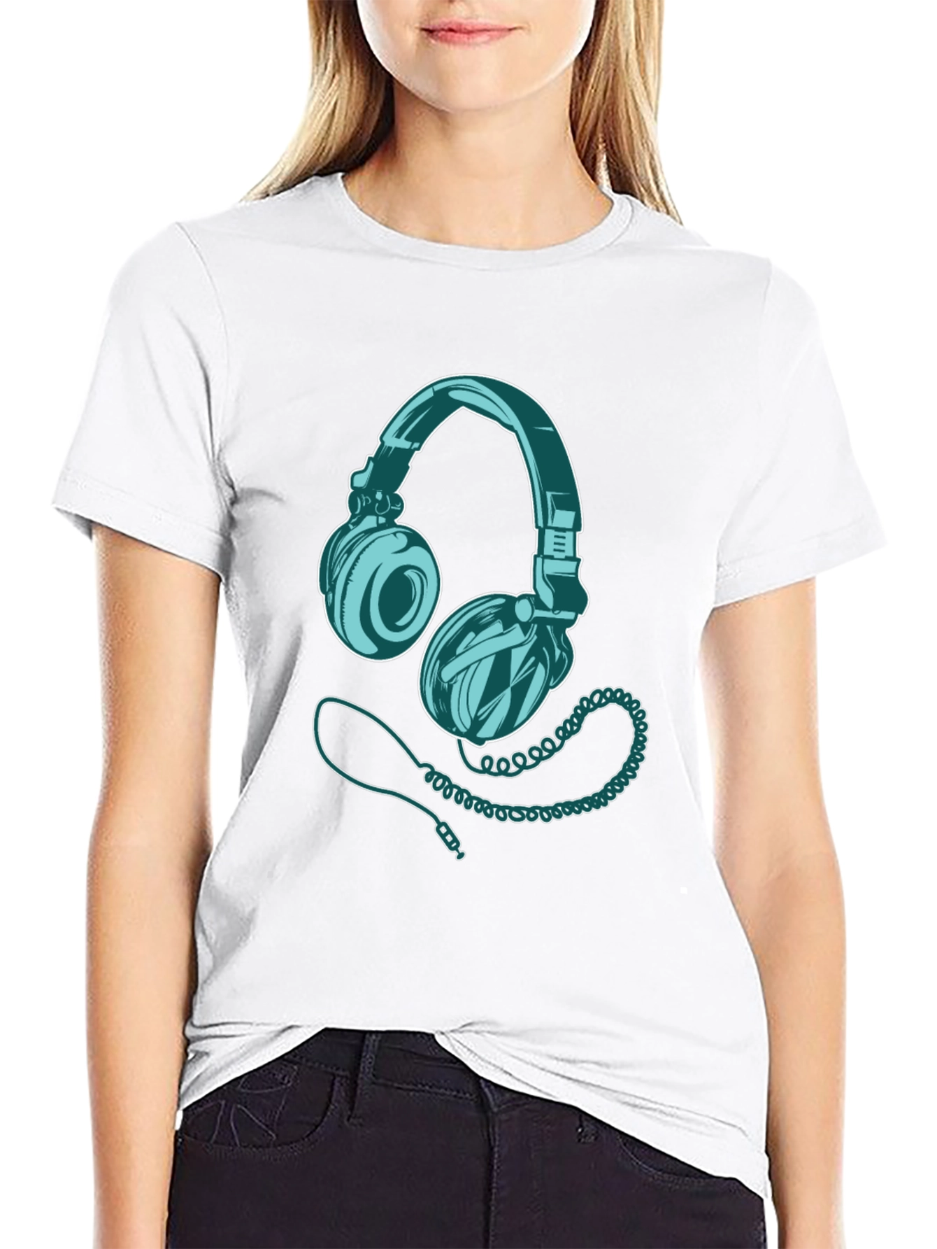 Headphone Graphic Print Black T-Shirt