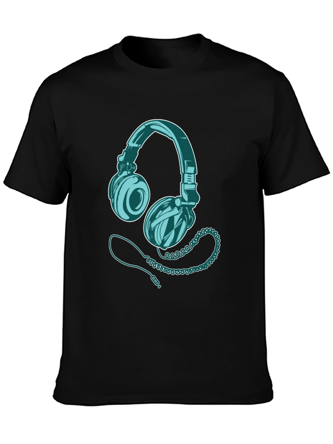 Headphone Graphic Print Black T-Shirt