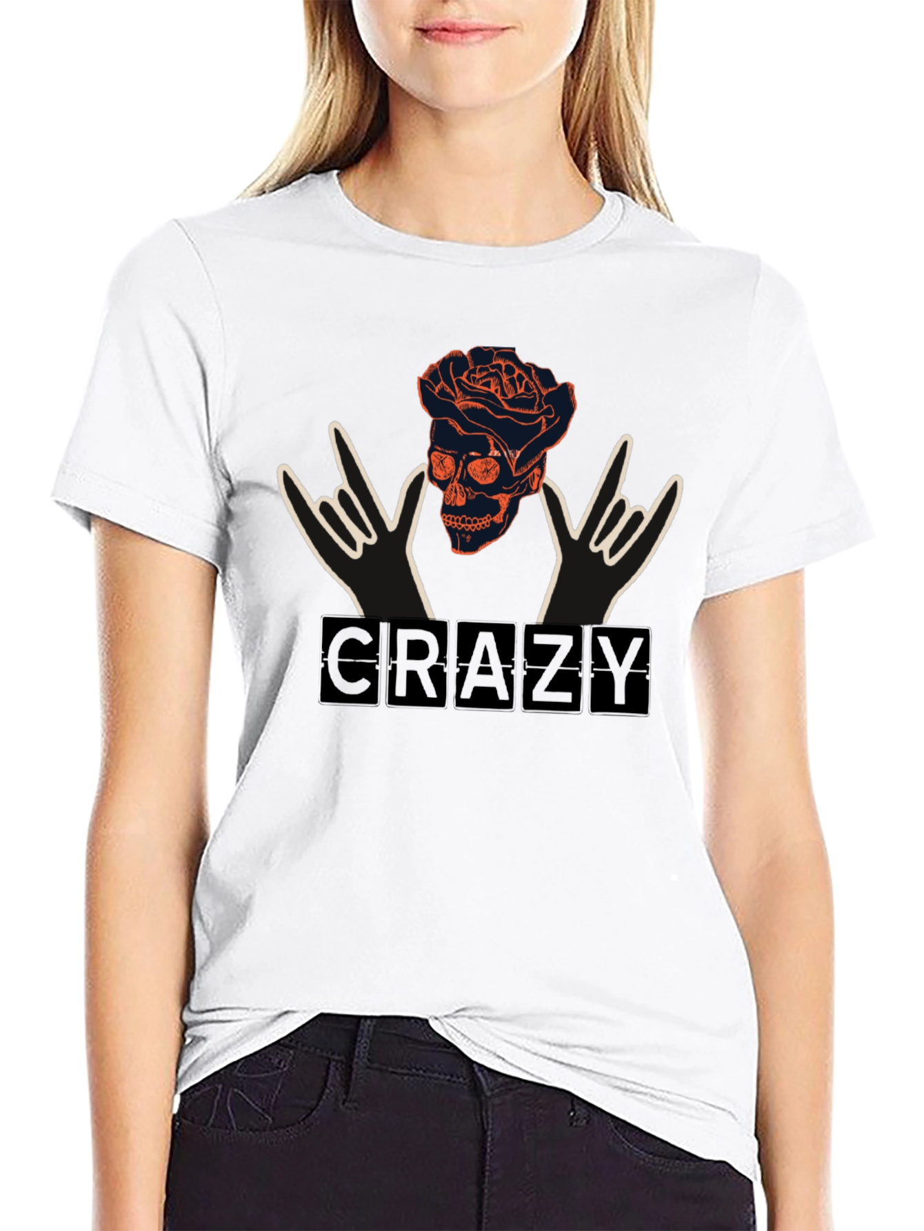 Crazy Skull Rose Graphic T-Shirt - Unique Design