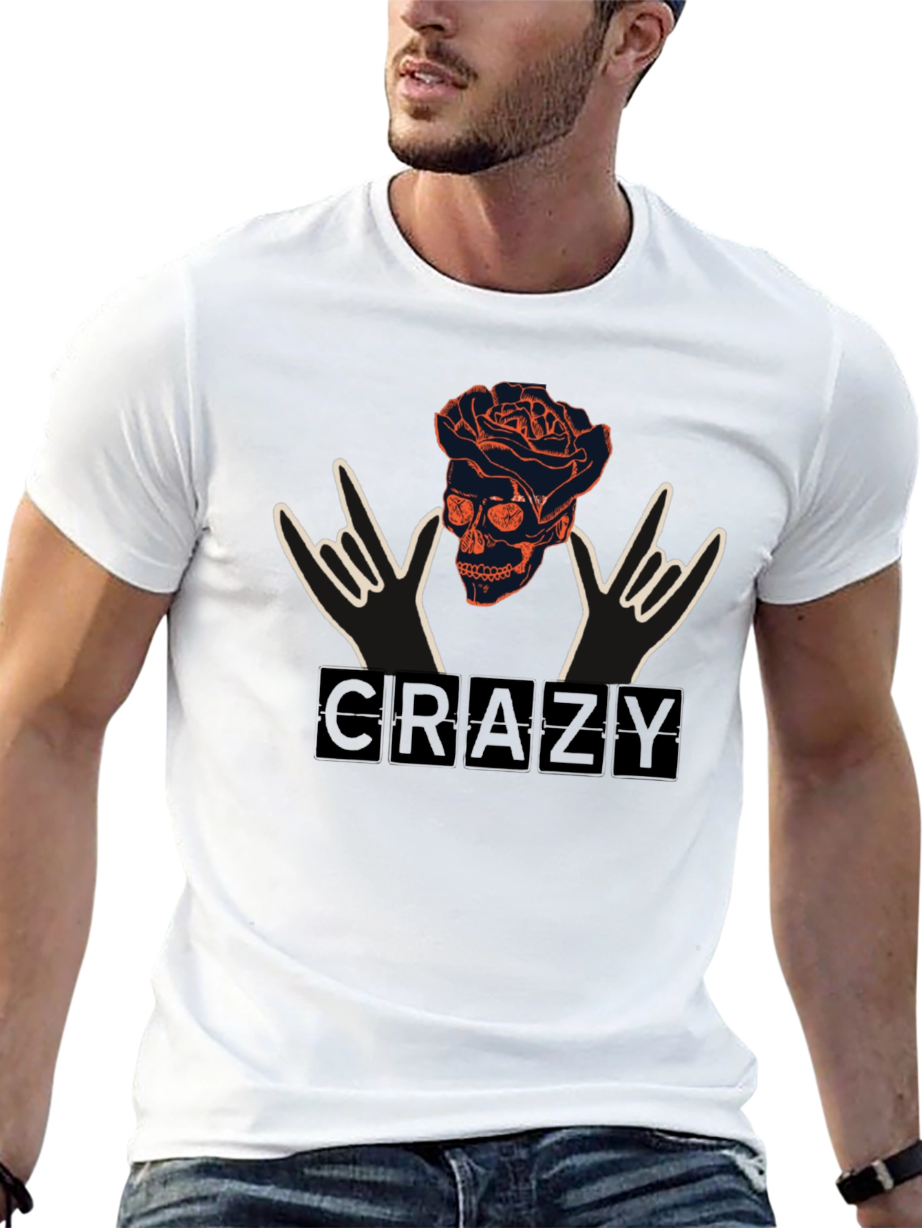 Crazy Skull Rose Graphic T-Shirt - Unique Design