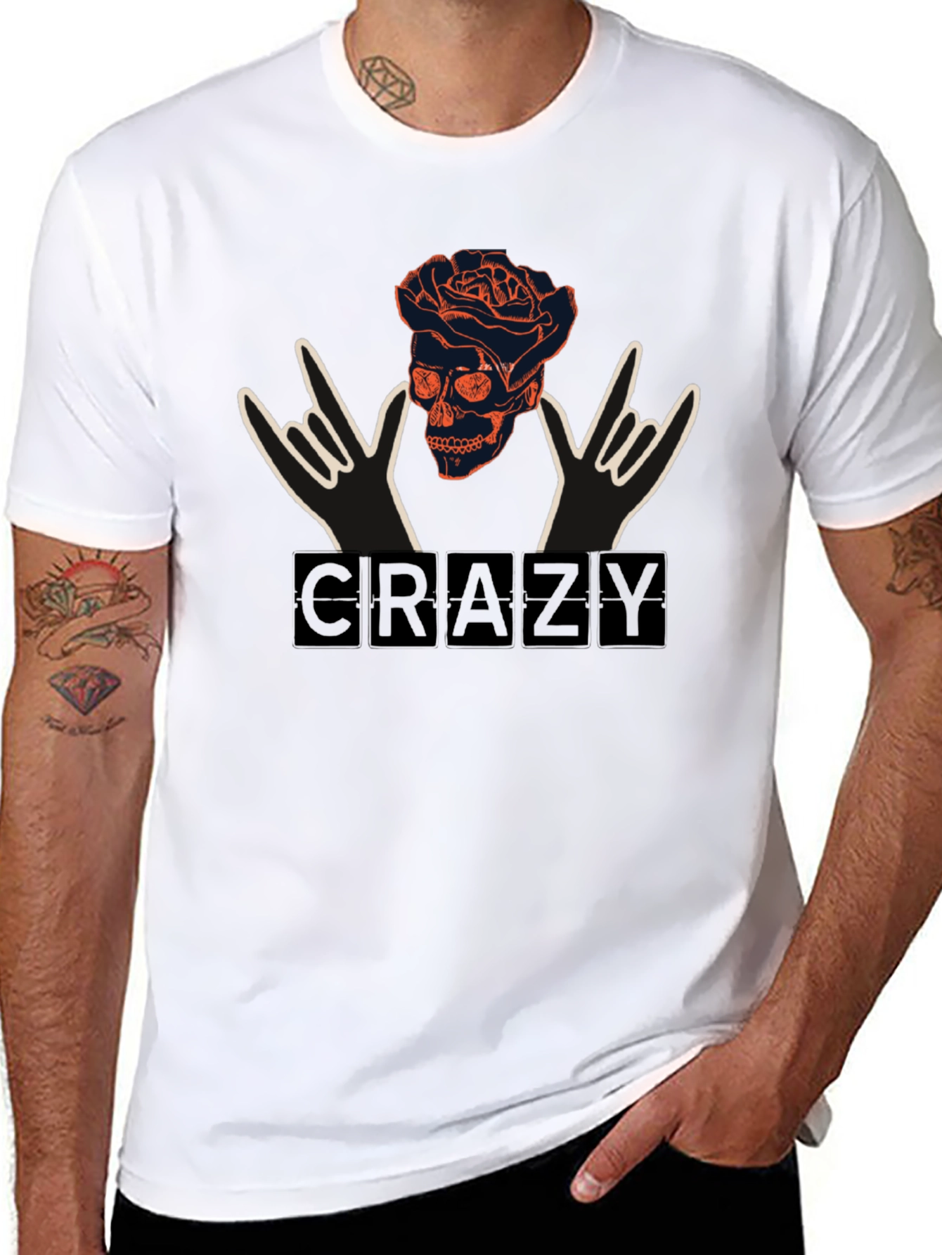 Crazy Skull Rose Graphic T-Shirt - Unique Design