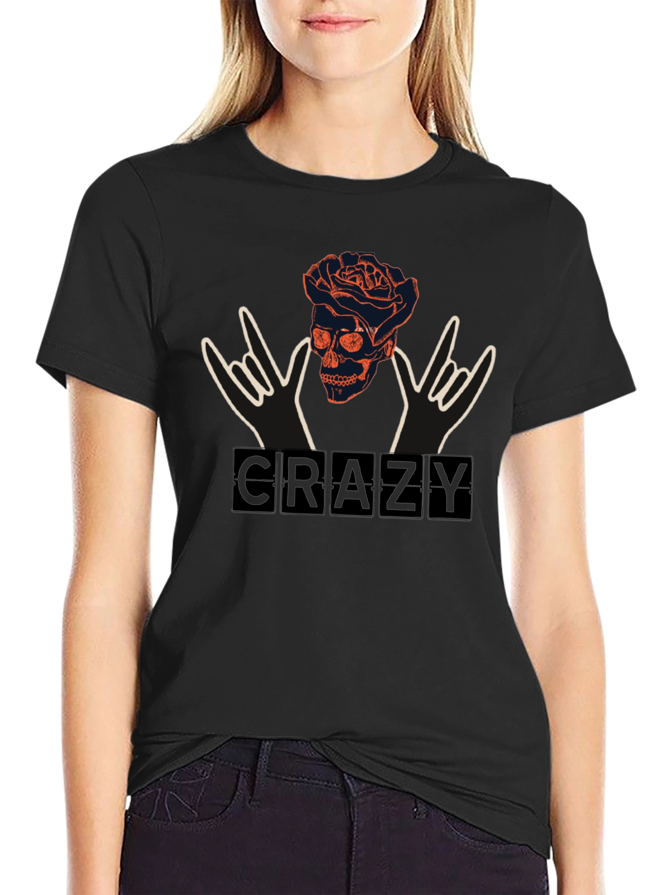 Crazy Skull Rose Graphic T-Shirt - Unique Design