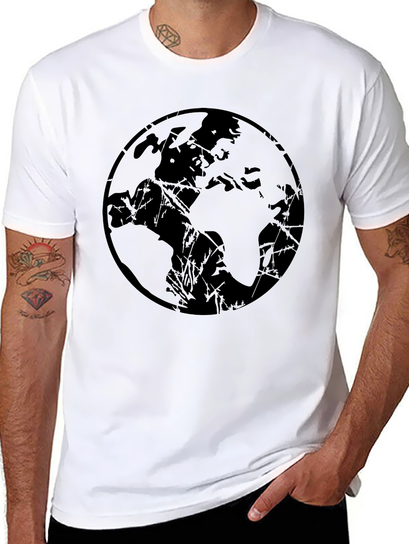 Mens Black Graphic Tee - Abstract Earth Design