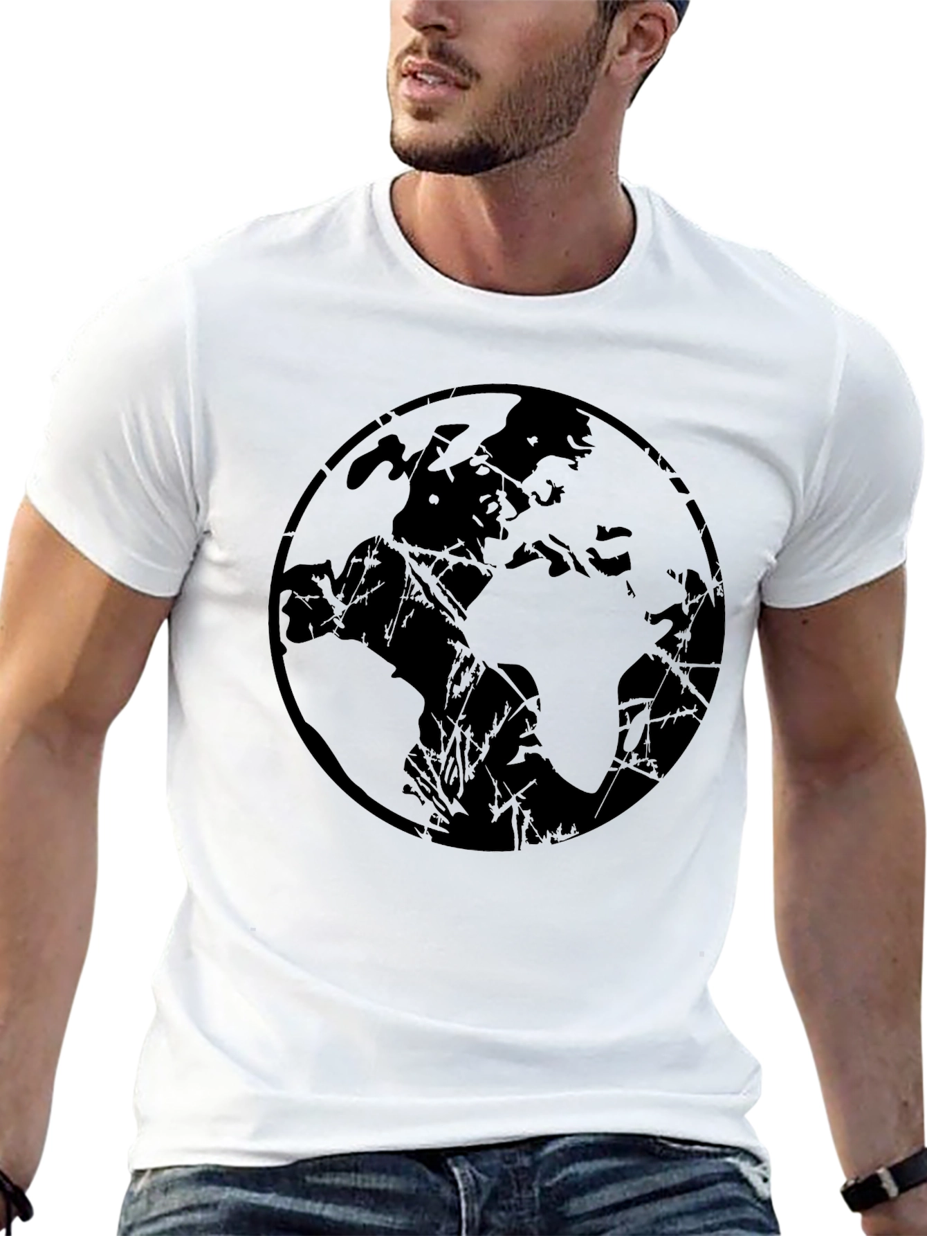 Mens Black Graphic Tee - Abstract Earth Design