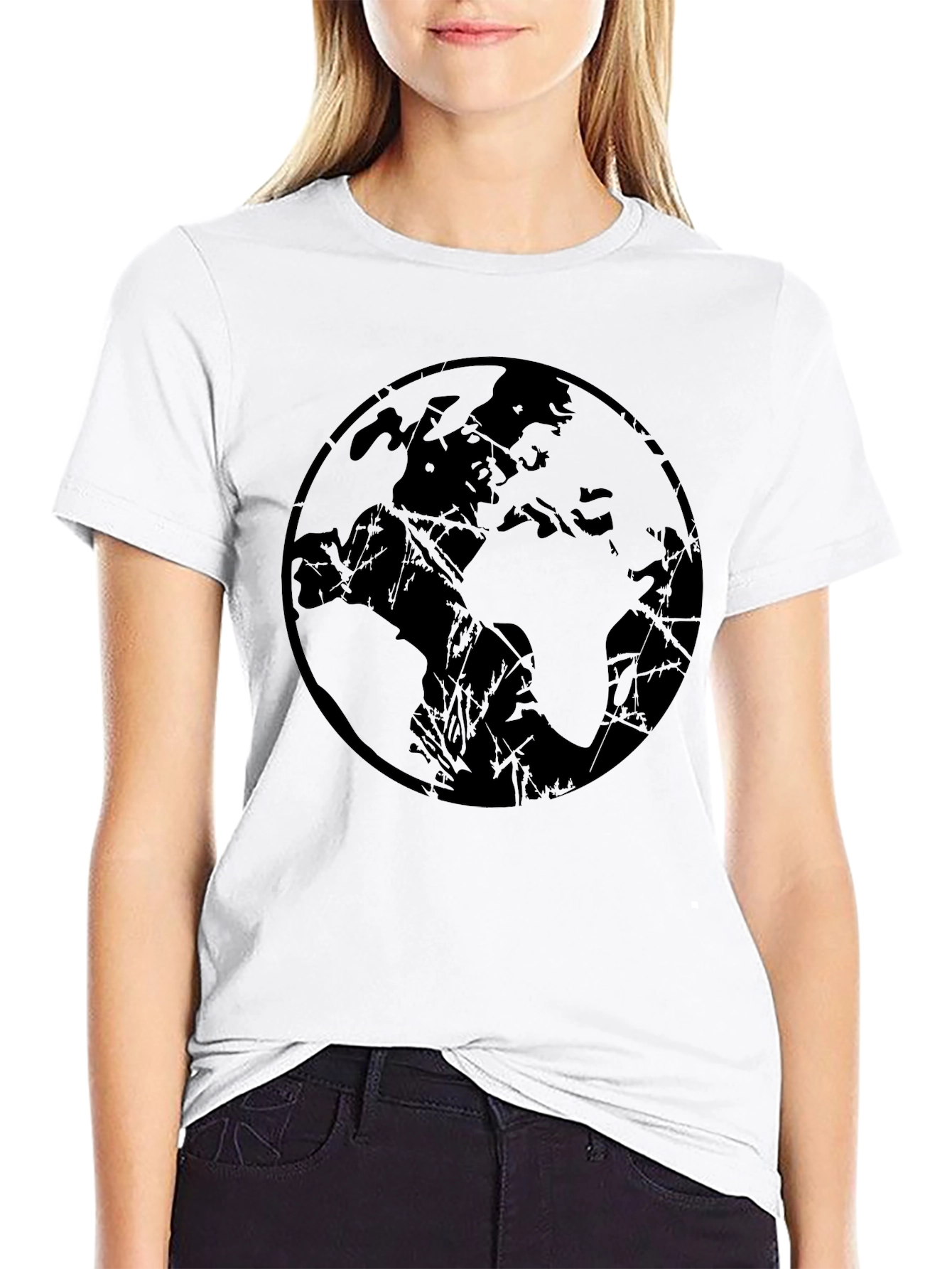 Mens Black Graphic Tee - Abstract Earth Design