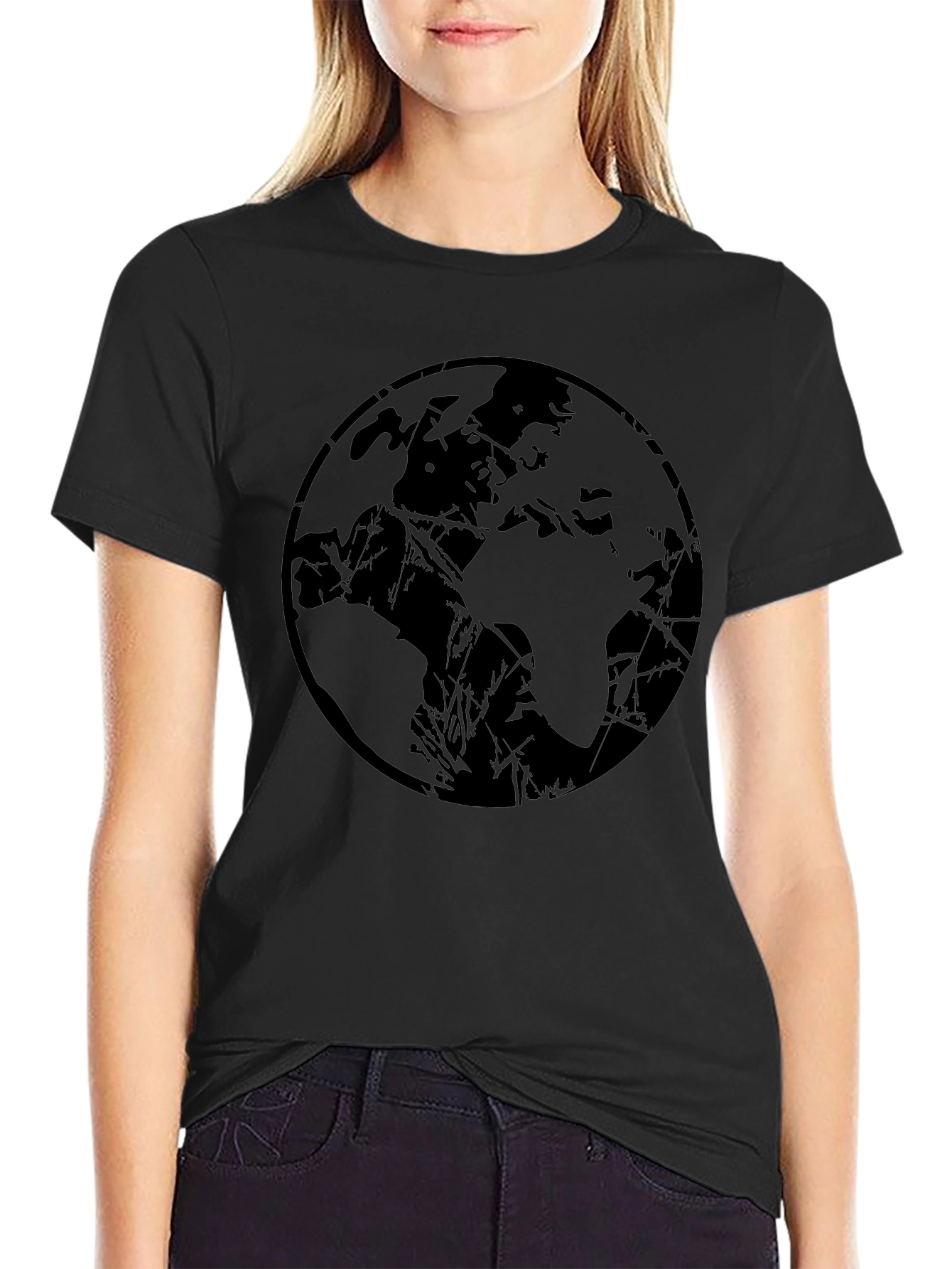 Mens Black Graphic Tee - Abstract Earth Design