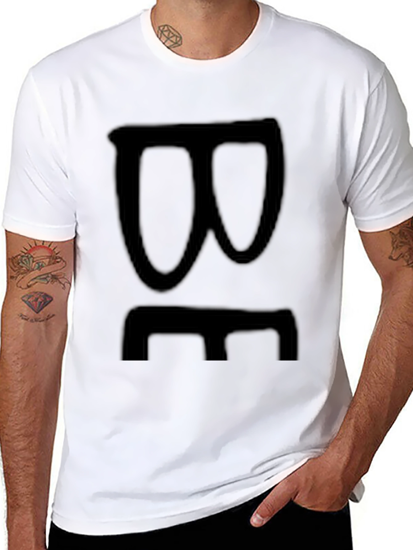 Black Graphic Tee with Abstract Face Design