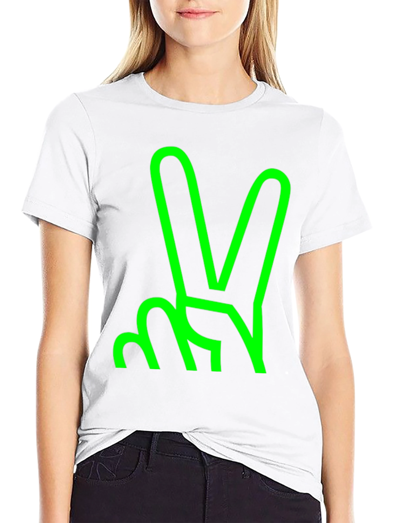 Green Peace Sign Graphic Black T-Shirt