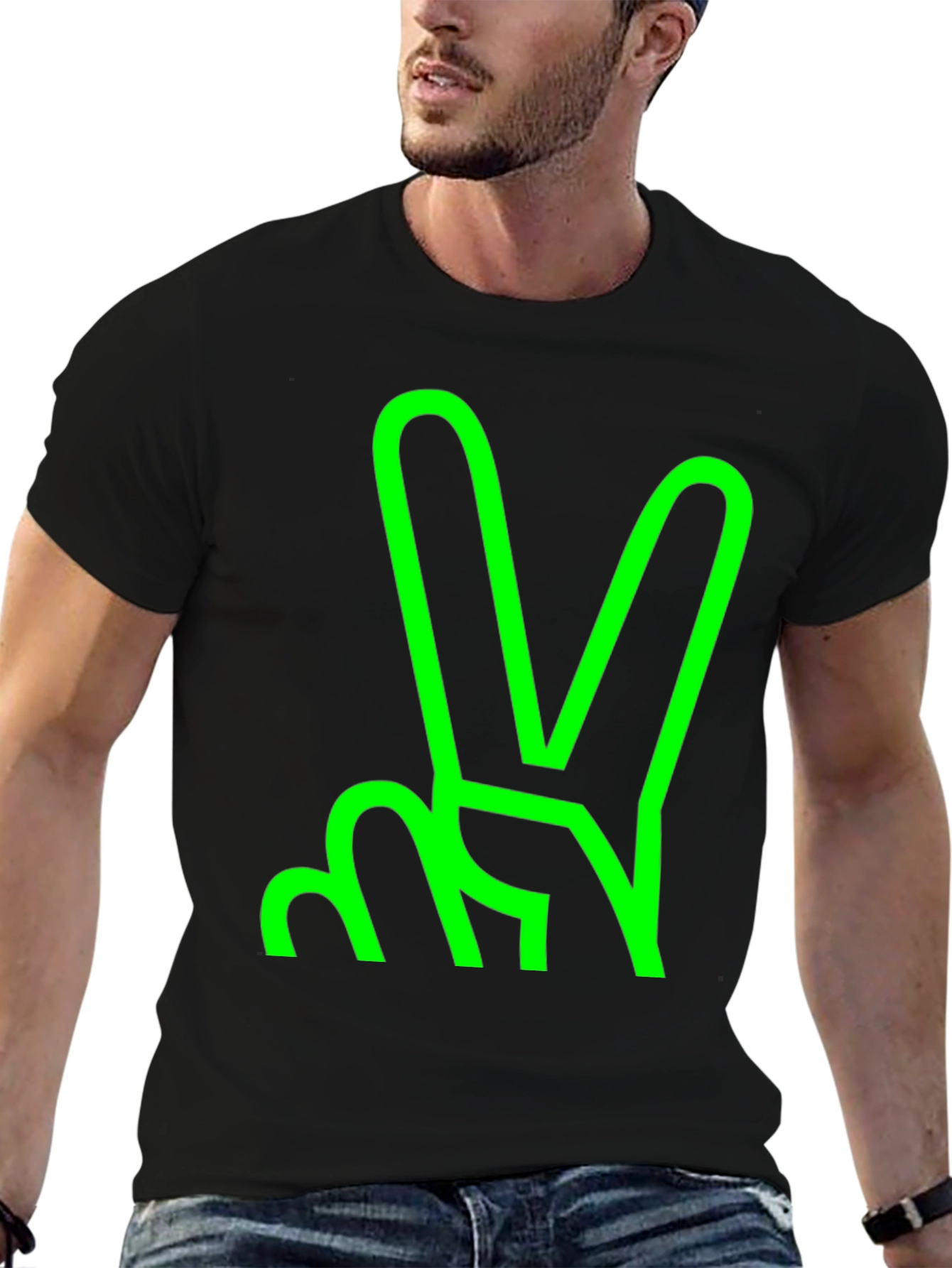 Green Peace Sign Graphic Black T-Shirt