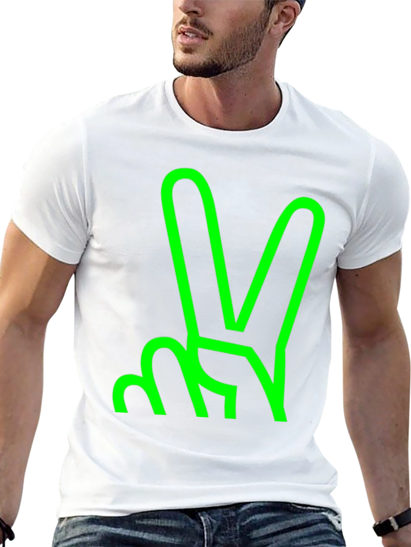 Green Peace Sign Graphic Black T-Shirt