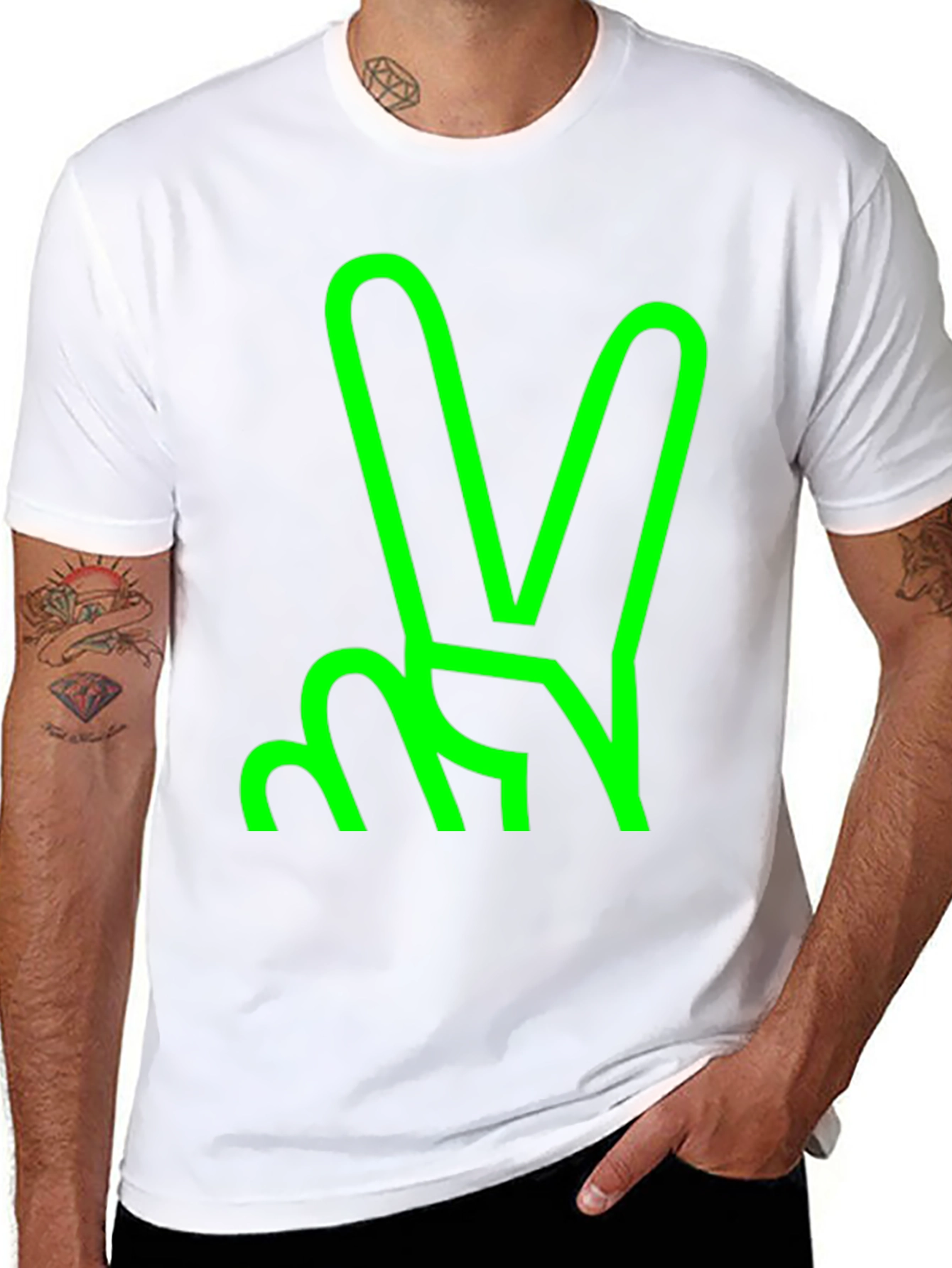 Green Peace Sign Graphic Black T-Shirt