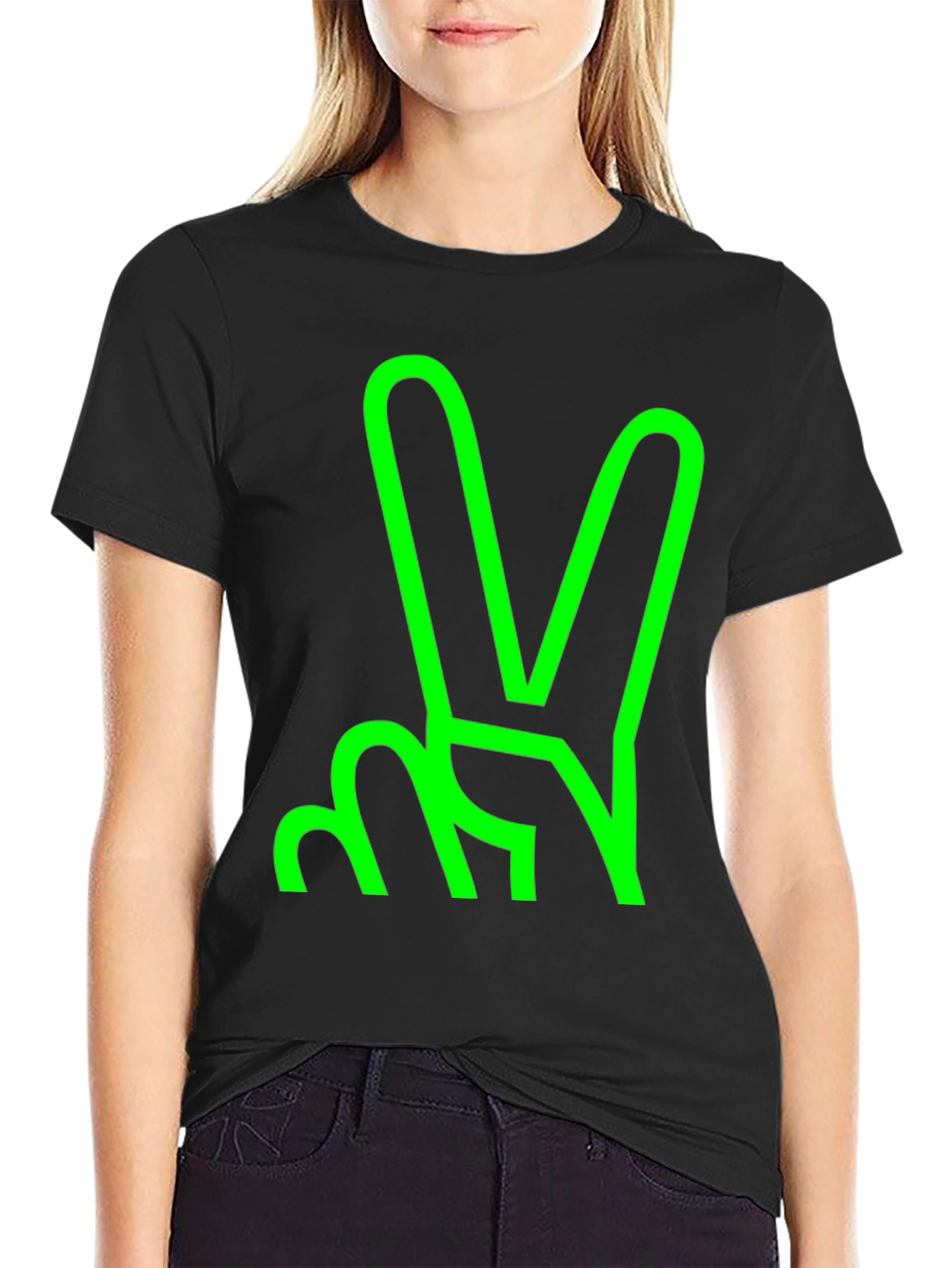 Green Peace Sign Graphic Black T-Shirt