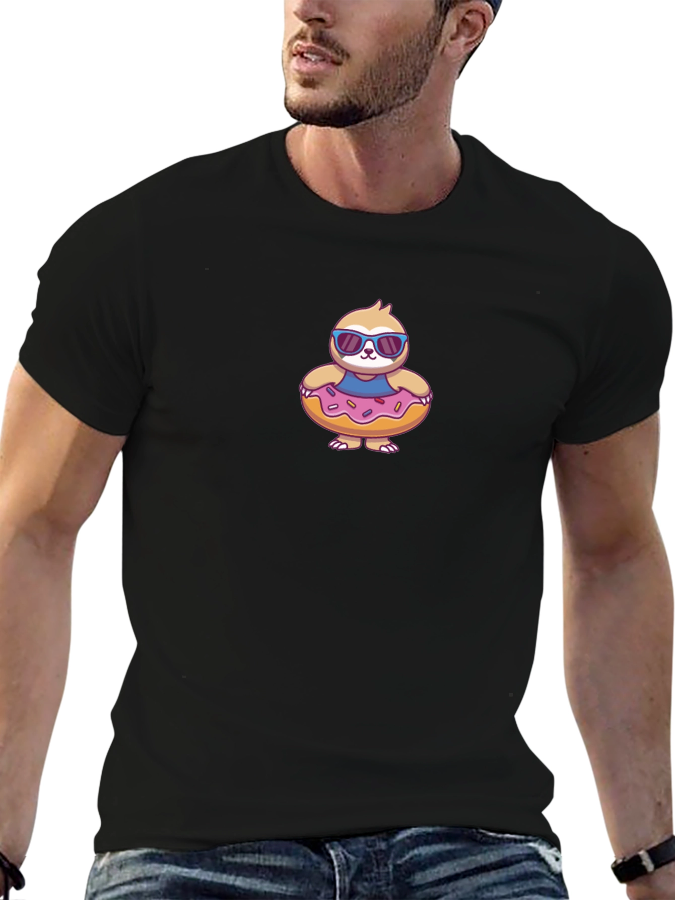 Cool Sloth in Donut Float T-Shirt